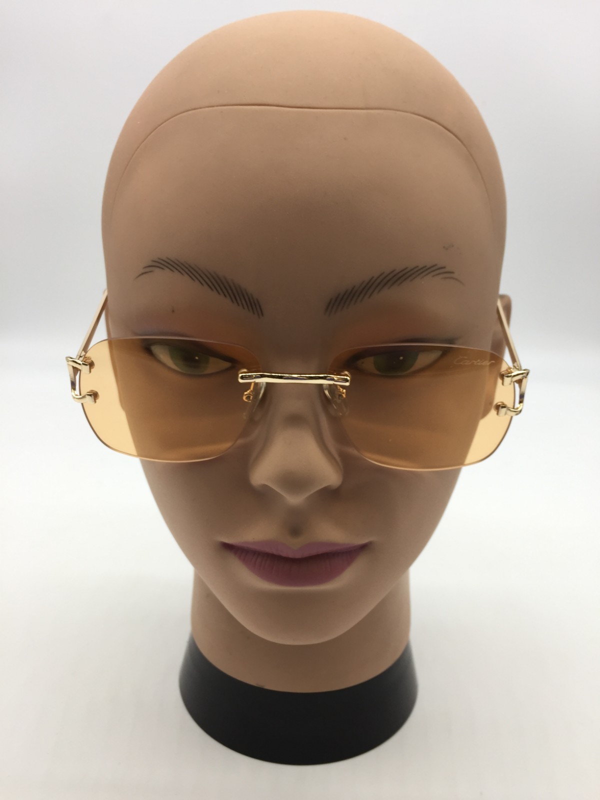 Cartier Gold Rimless Frame Trendy Sunglasses 59-15-140 Beige Lens