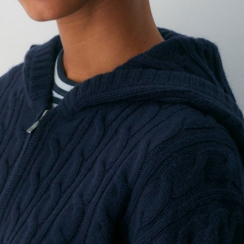 sunday best wool octavia aritzia chunky hooded zip sweater blue xl minimalist