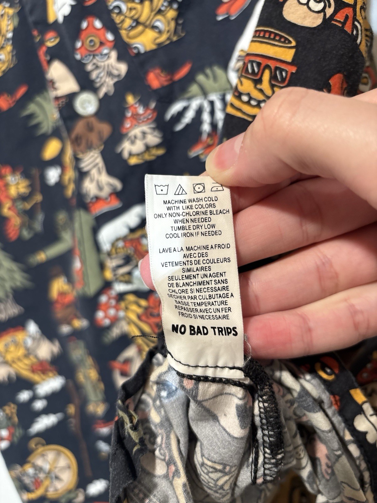 Killer Acid No Bad Trips Print Camp Shirt Button Up Mens Sz Small Mushrooms