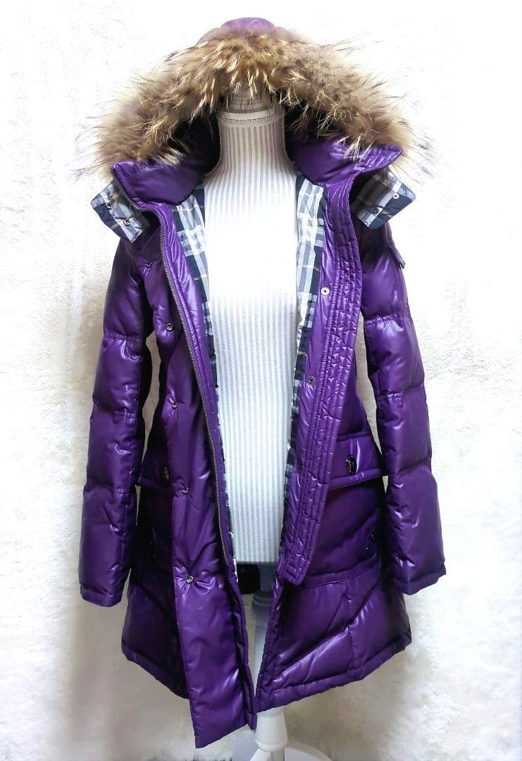 Burberry Blue Label Nova Check Fur Hooded Down Jacket