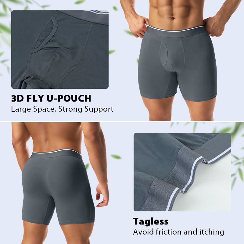 4 Pack Bamboo Fiber Men Boxer Shorts Tagless Comfort Underwear With Fly Briefs