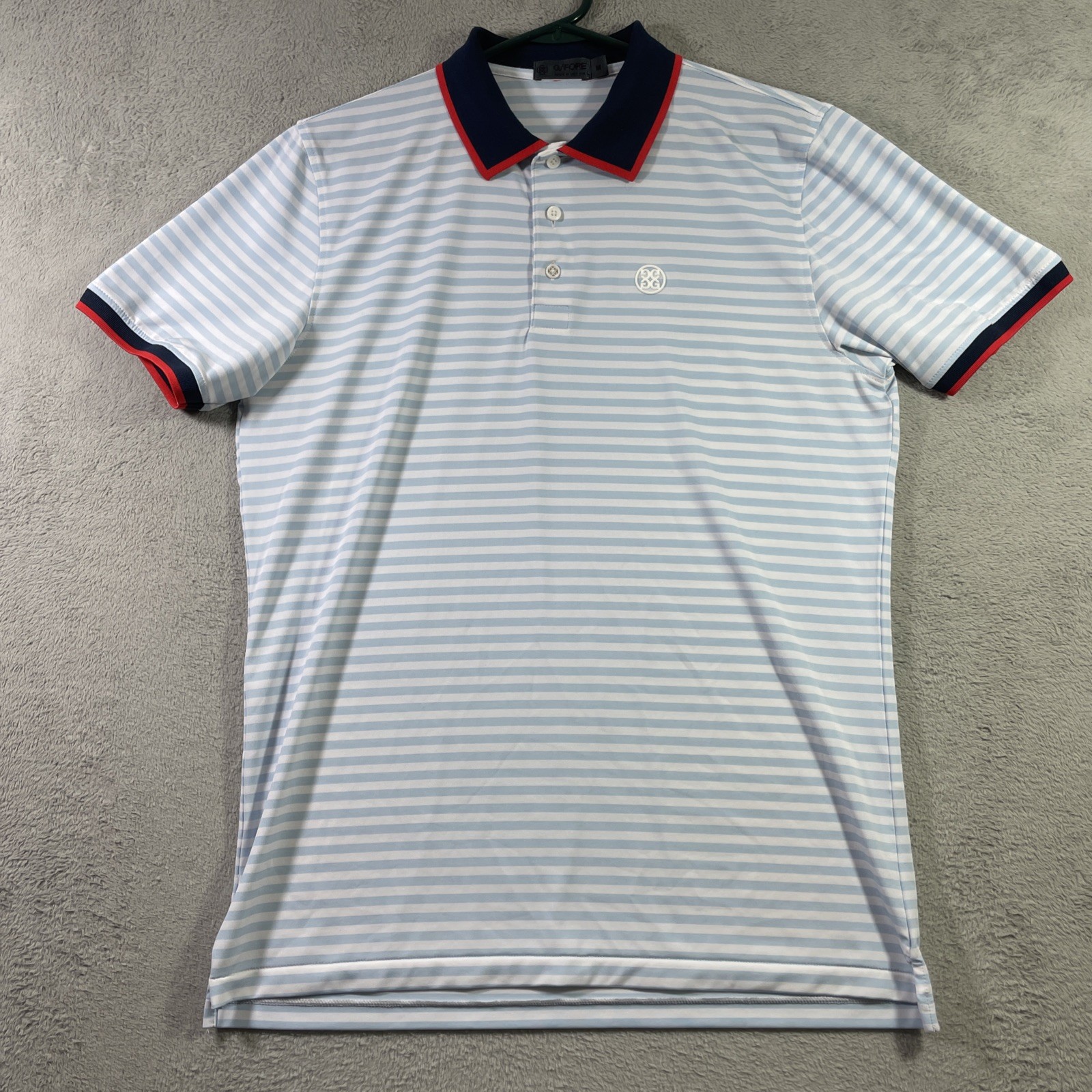 G/Fore Polo Shirt Men Medium Blue Striped Golf Stretch Short Sleeve Performance