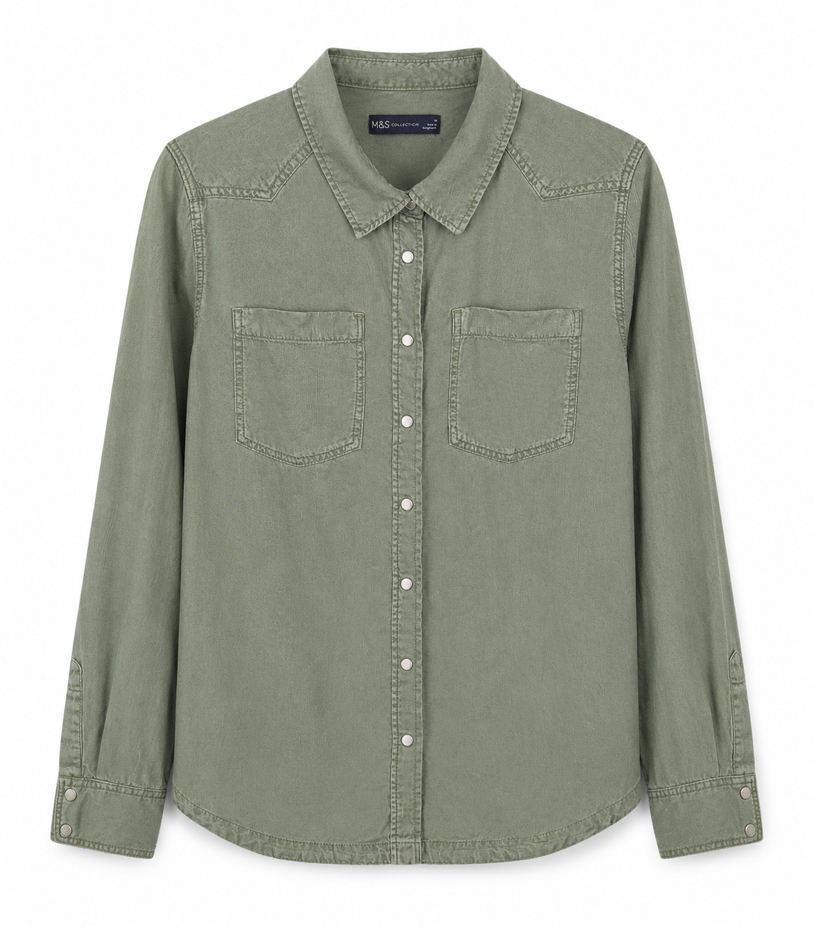 M&S Collection Lyocell Shirt | Womens UK 14 | Light Khaki Green Utility Blouse