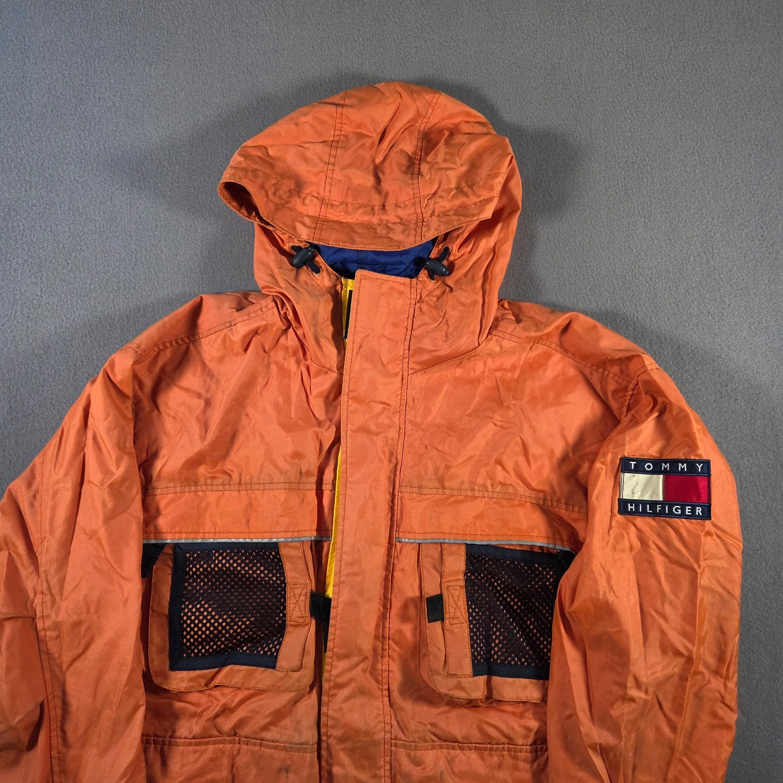 Vintage Tommy Hilfiger Jacket Mens Large Orange Sailing Cargo Expedition Flag
