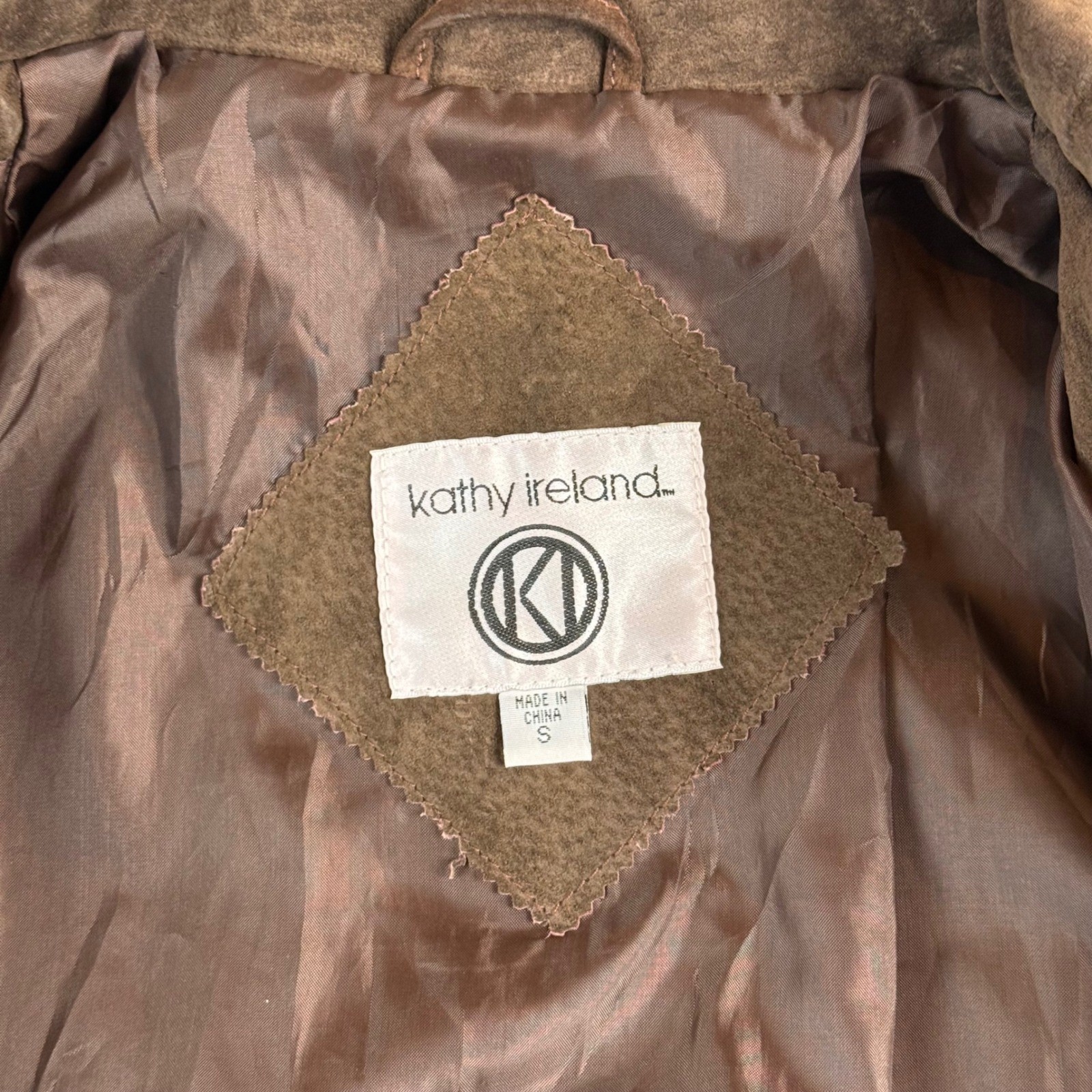 Kathy Ireland Womens Brown Suede Leather Full Zip Jacket Small Vintage Style