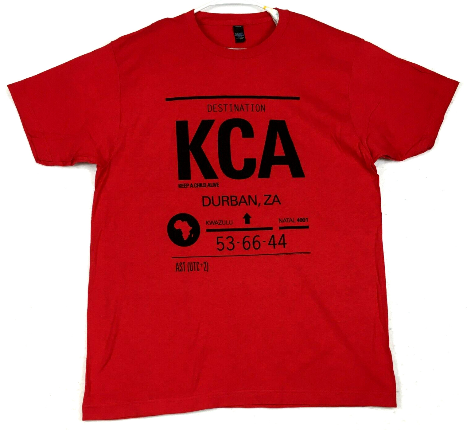 Tultex T-Shirt Mens Large Destination KCA Keep a Child Alive Short Sleeve Red