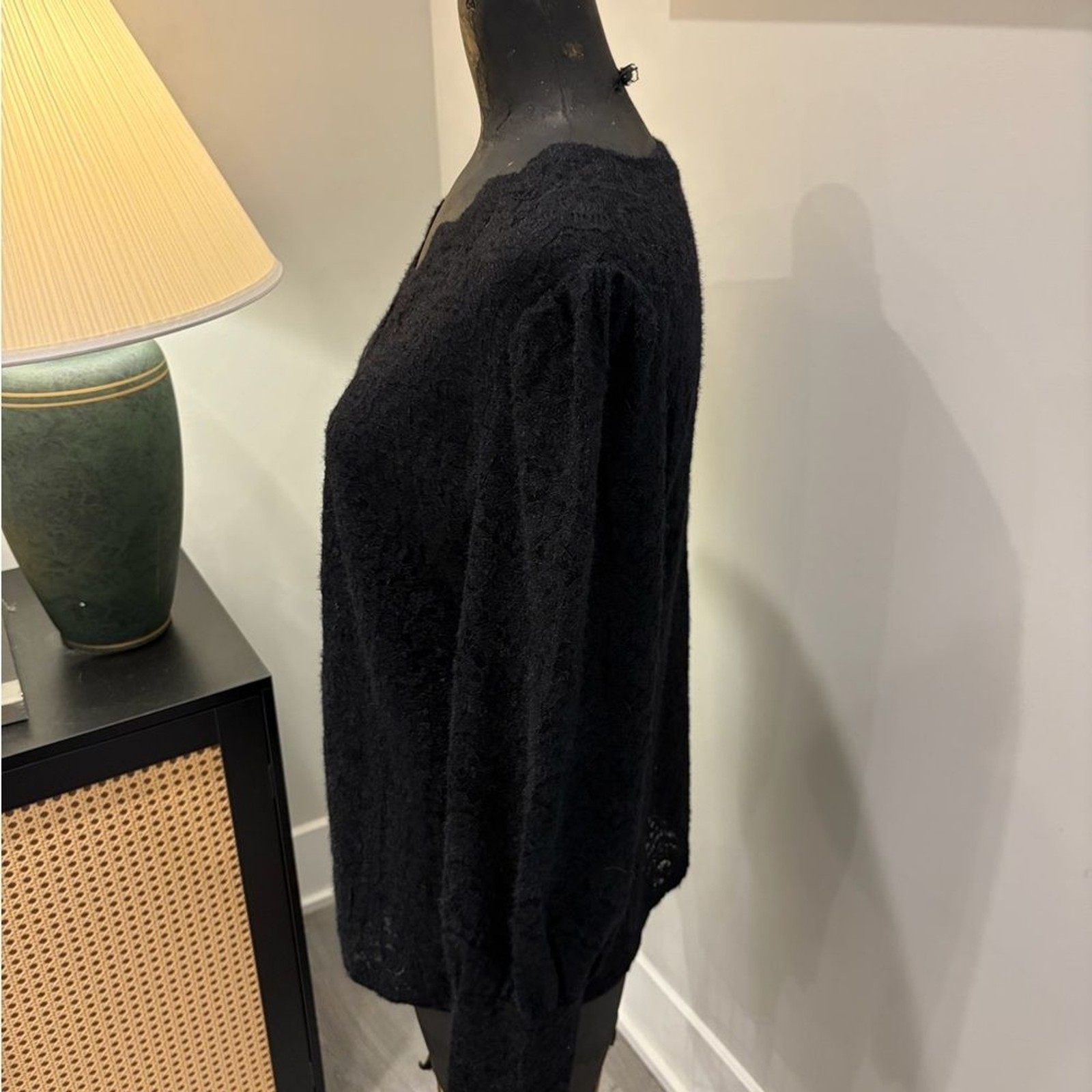 NWT Luxveer Black Lace Whimsigoth Button-Up Cardigan Blouse Large Classy Chic