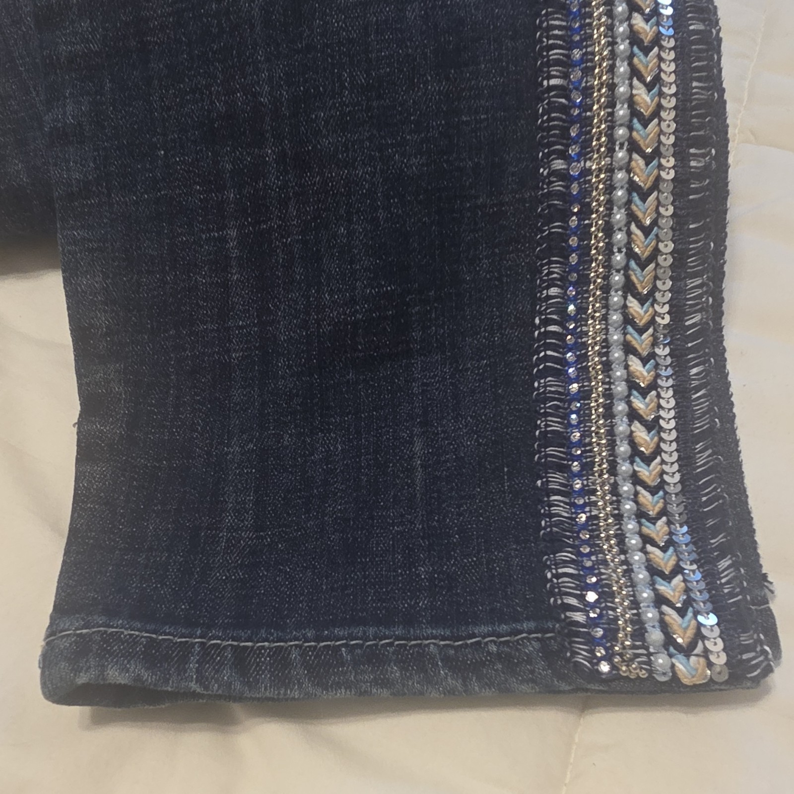 Laurie Felt Women’s Dark Wash Blue Denim Jeans Embellished Stripe Size 8