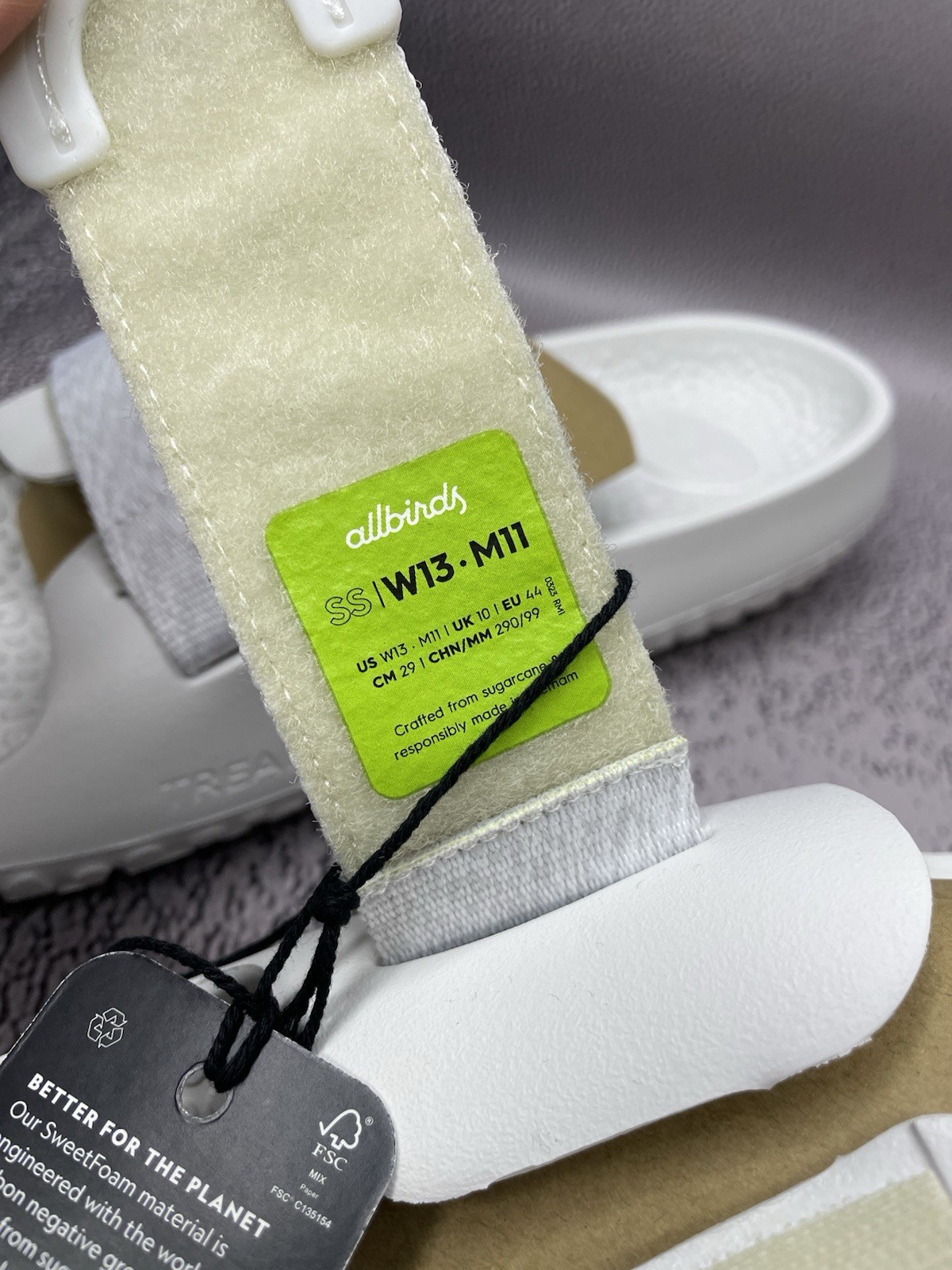 Allbirds Unisex Sugar Slide Sandals White Blizzard Eco Friendly Size W 13 M 11