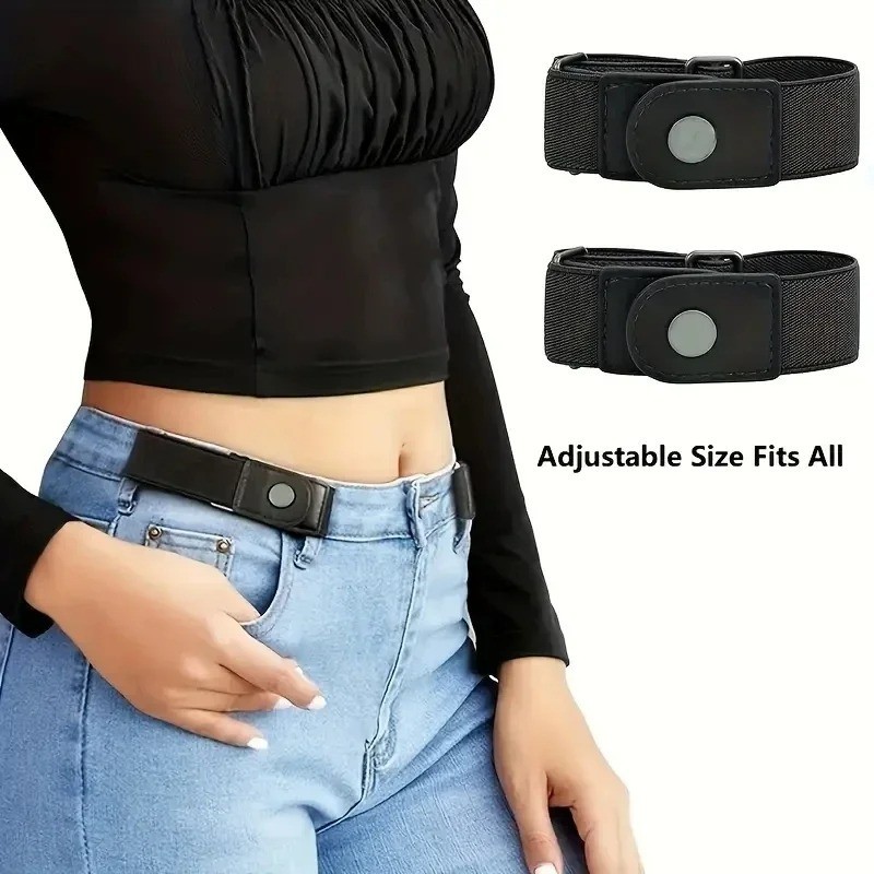 2 Pack No Buckle Elastic Belt Invisible Loop Belt for 2Pcs Brown