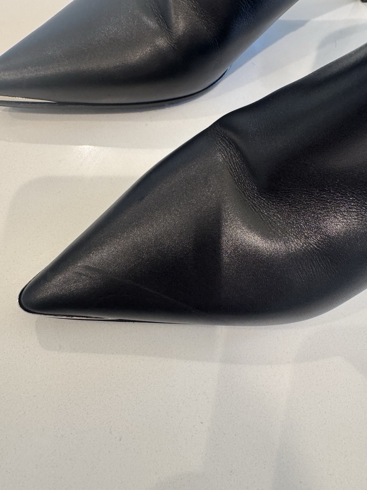 Celine Black Leather Ankle Bootie Pointed Toe Zip Stiletto Women’s US 7 EU 37