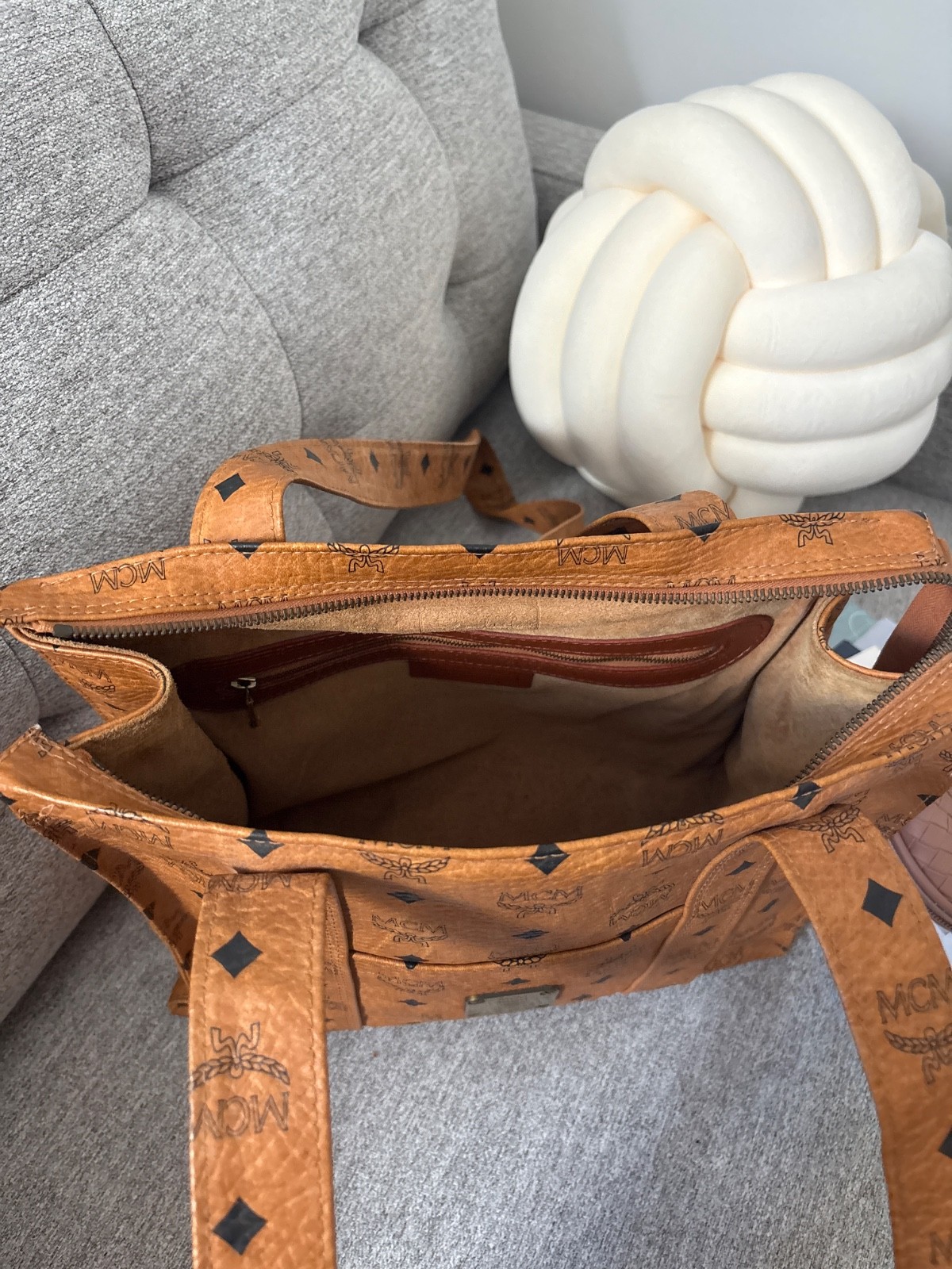 MCM Visetos Cognac Tote Bag Shopper Handbag Brown Monogram Vintage