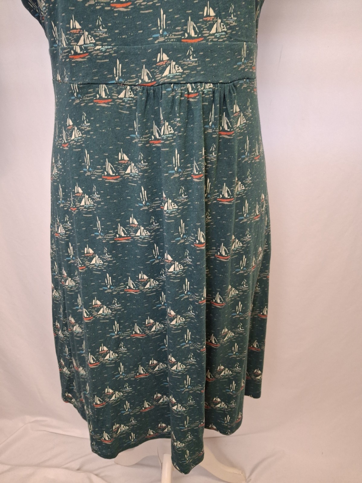 Seasalt Cornwall Carnmoggas dress dark green marine boat print uk16 E5671