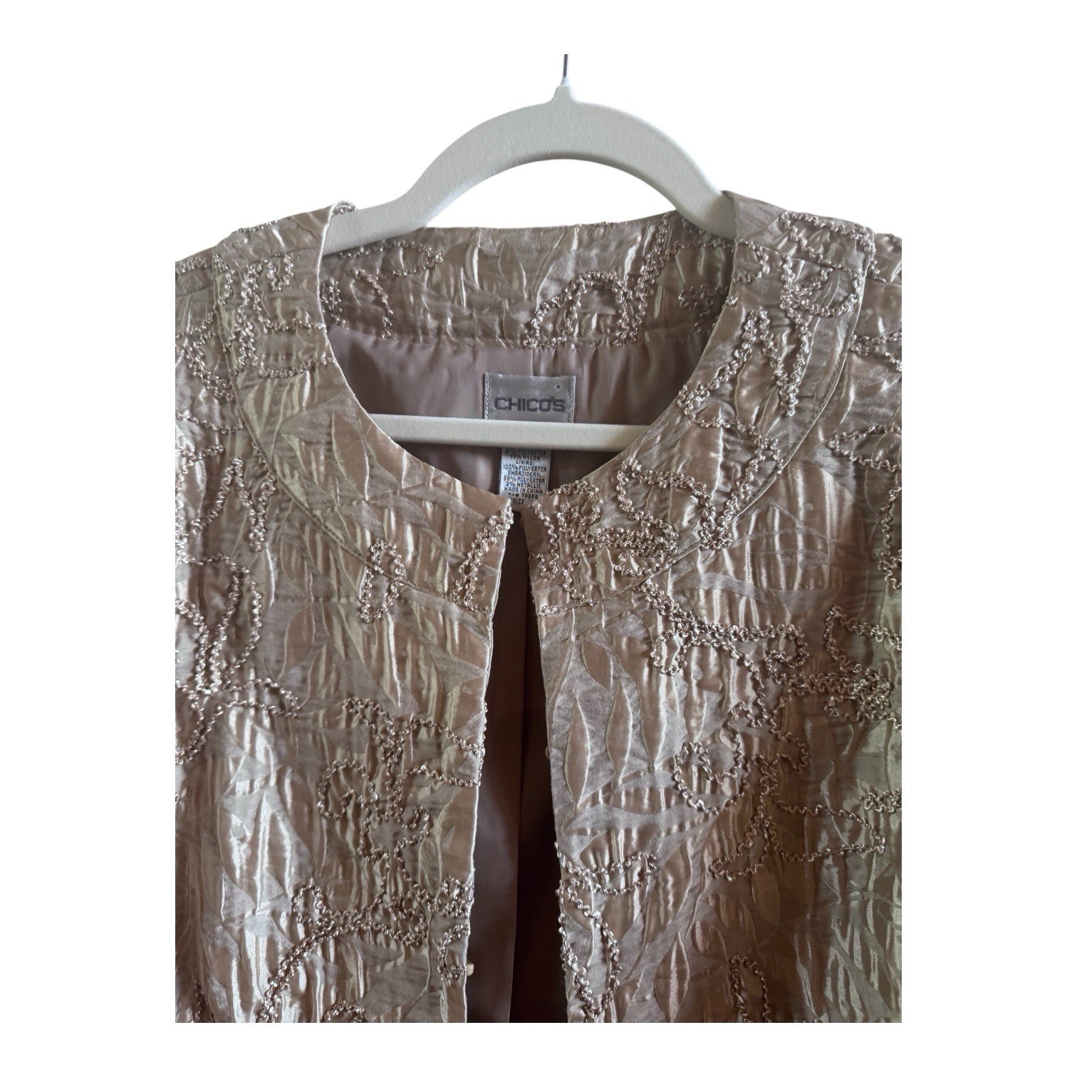 Chico’s Champagne Colored Textured Woman’s Open From Evening Jacket S 1/Medium
