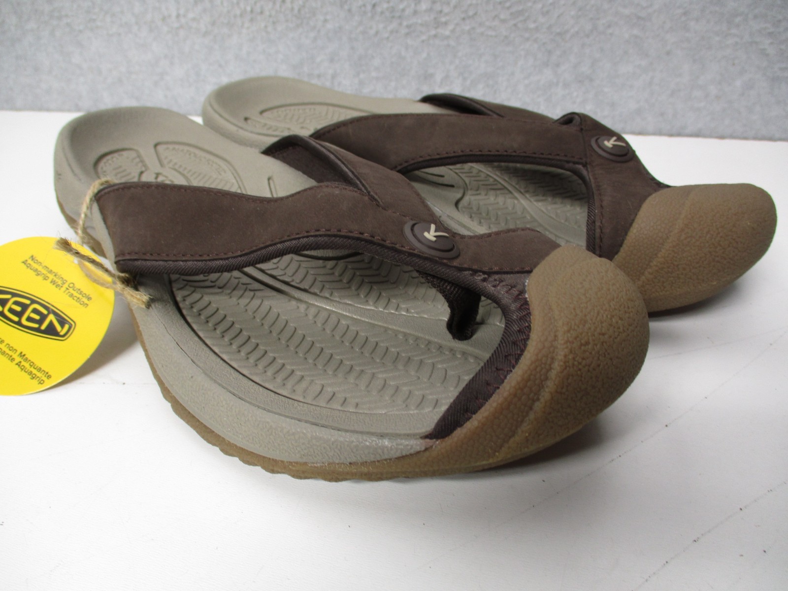 Keen Waimea TG Toe Protect Flip-Flops Sandals Leather Brown/ Taupe Mens Sz 11