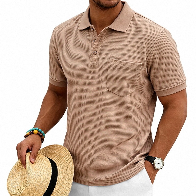 Versatile Waffle Knit Polo Shirt For Commute & Daily Casual
