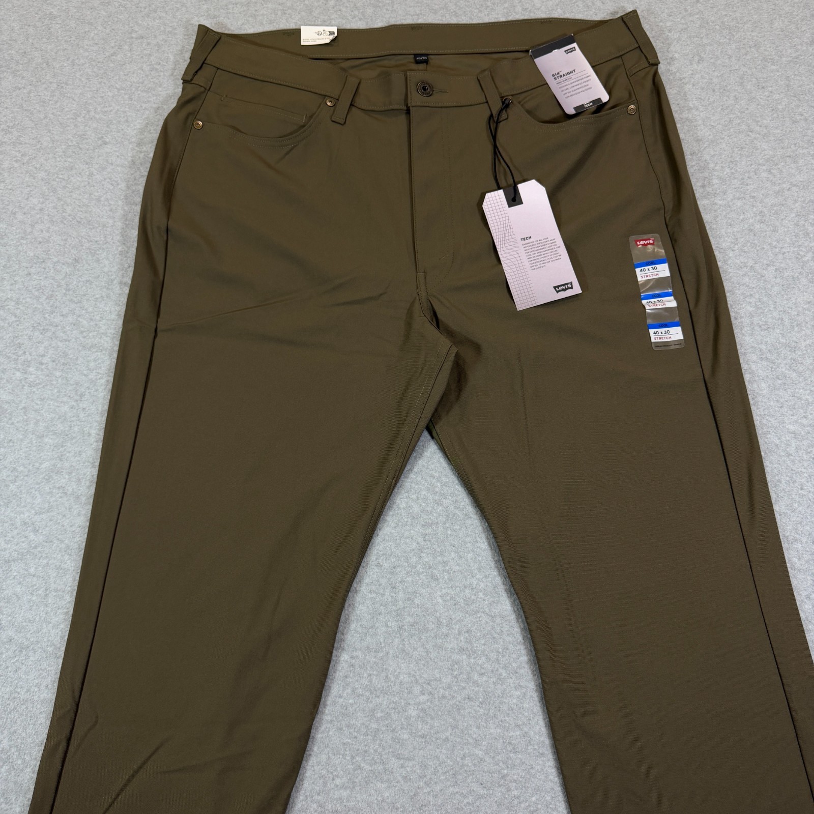 Levis Mens 514 Straight Fit Tech Pants Crocodile Brown Stretch Fit Cooling 40×30