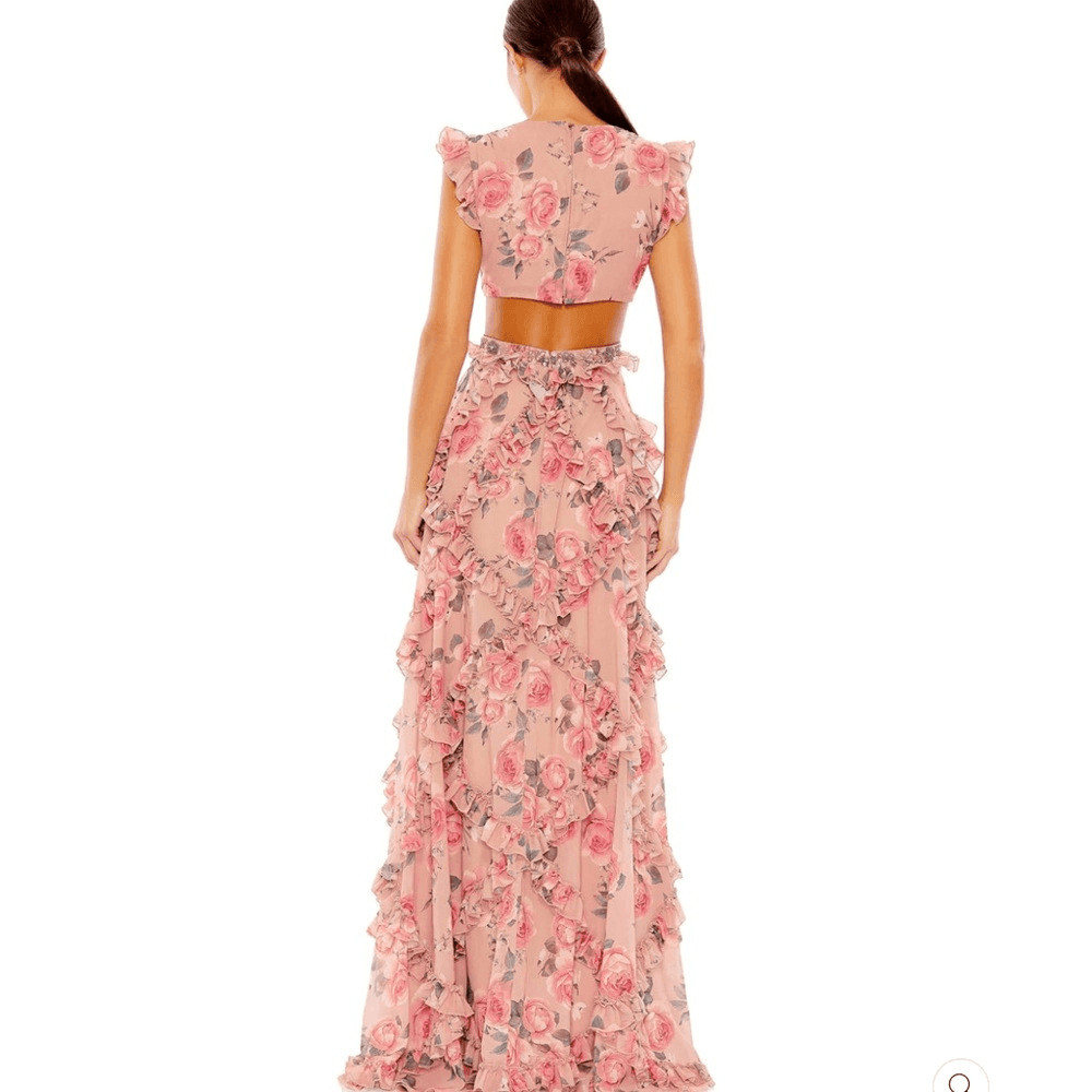NWT Mac Duggal 9152 RUFFLED CUT OUT CAP SLEEVE V NECK GOWN Rose Size 4