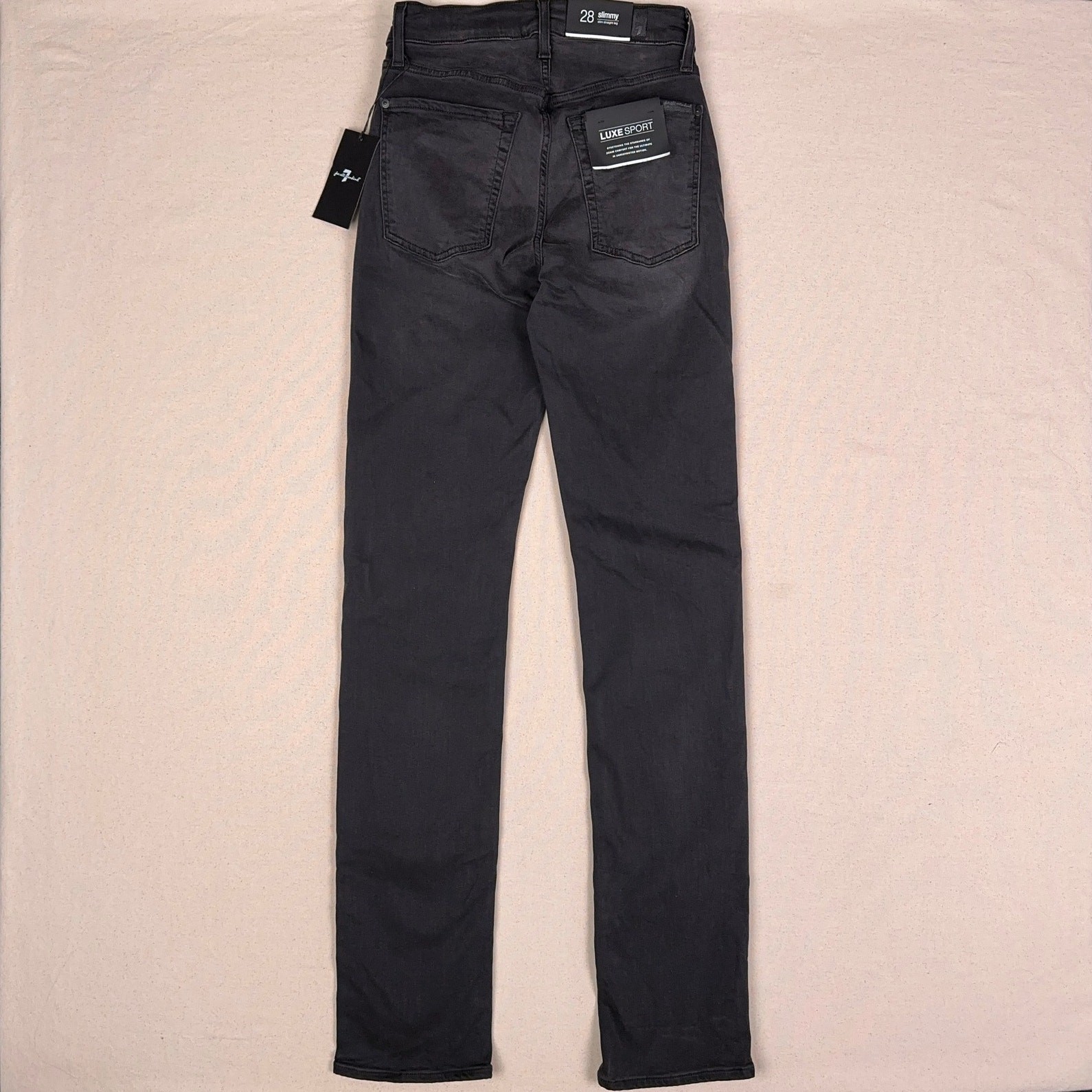 7 For All Mankind Luxe Sport Jeans Mens 28×36 Slimmy Slim Straight Black Stretch