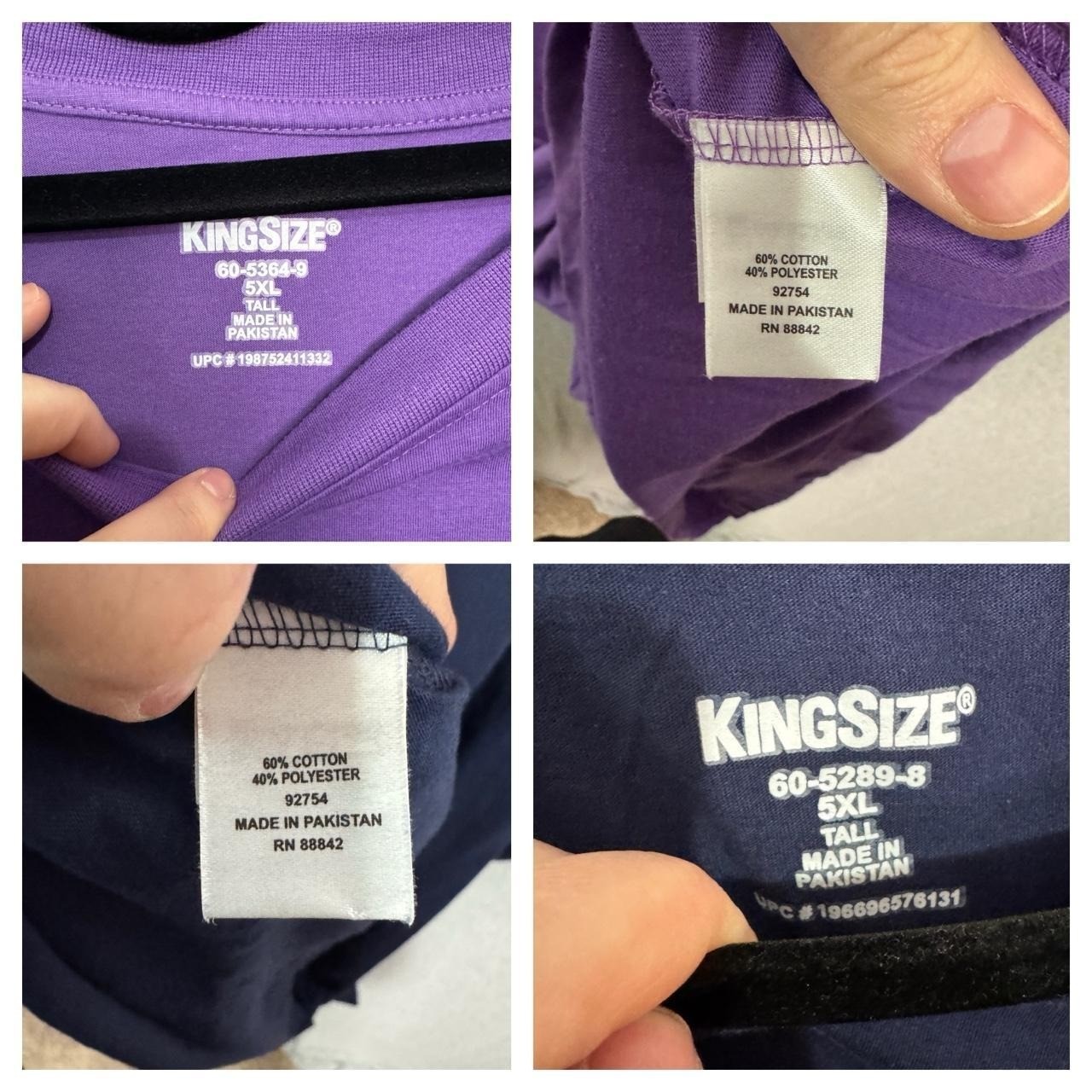 KingSize Men’s 2-Pack Pocket T-Shirts 5XL Tall Purple Navy Big Tall Casual Norm