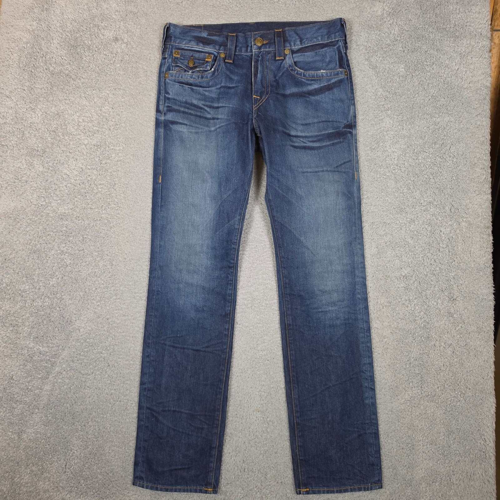 True Religion Geno Relaxed Slim Jeans Mens 32 Blue Excellent Made in USA Denim