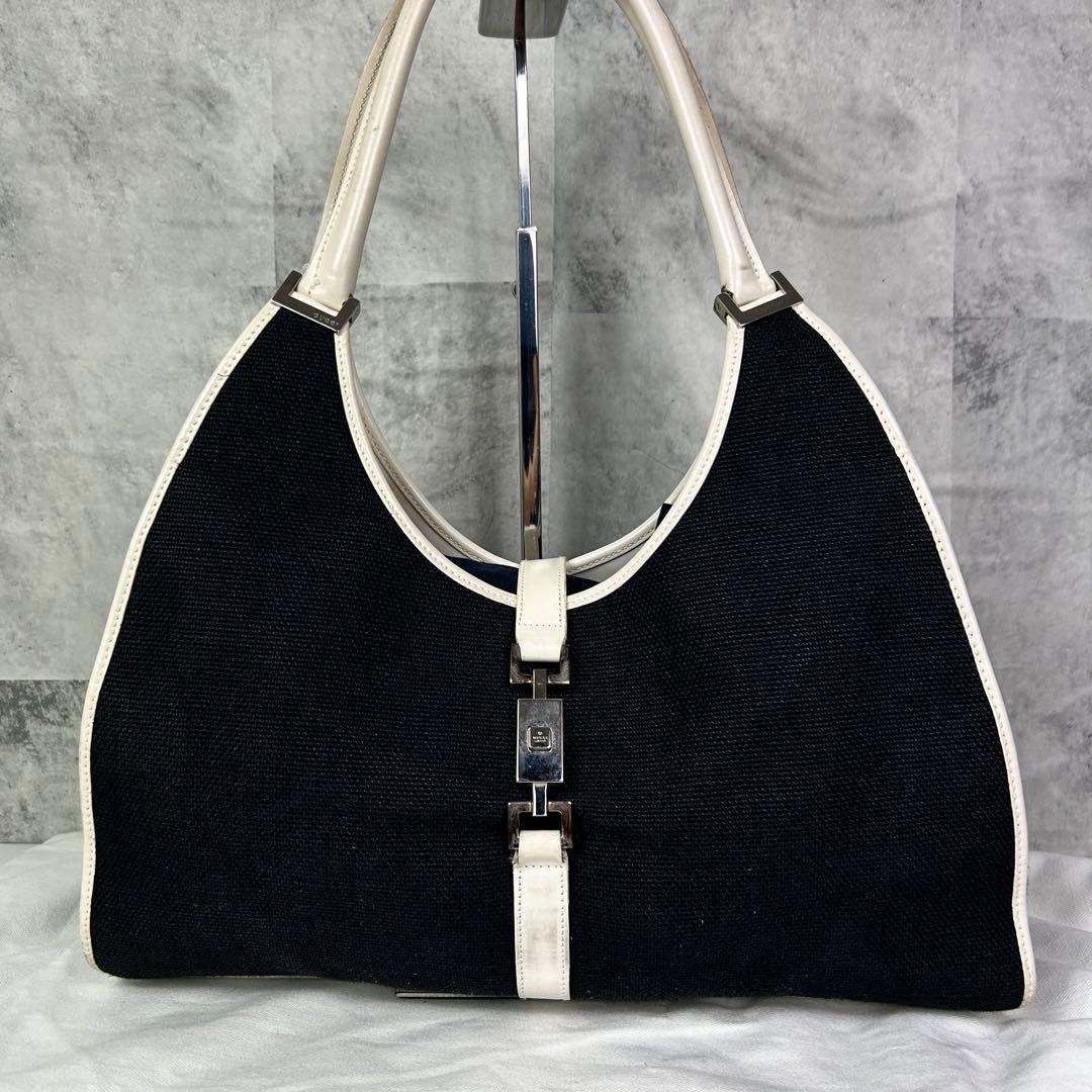 GUCCI Jackie Shoulder bag GG canvas leather black Vintage Authentic From Japan