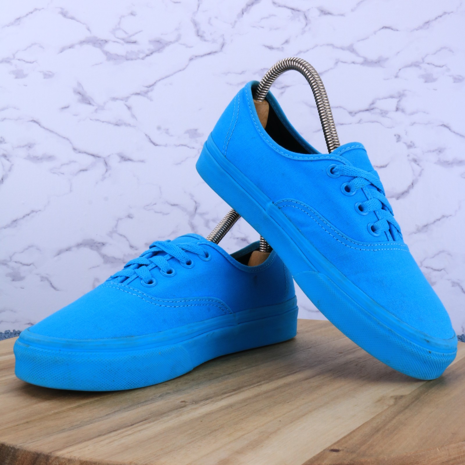Vans Mono Turquoise Blue Low Lace up Canvas Sneaker Shoes Size Men 5.5 / Women 7