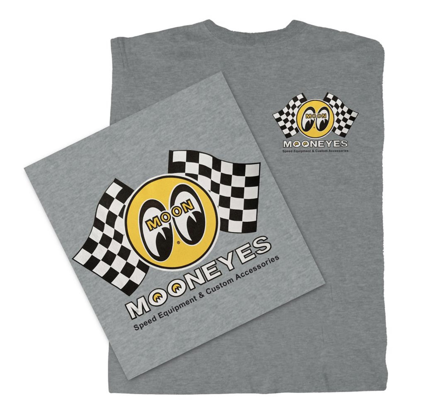 Men’s Mooneyes Checkered Flag Moon Logo Gray T-Shirt Cotton TM426SG