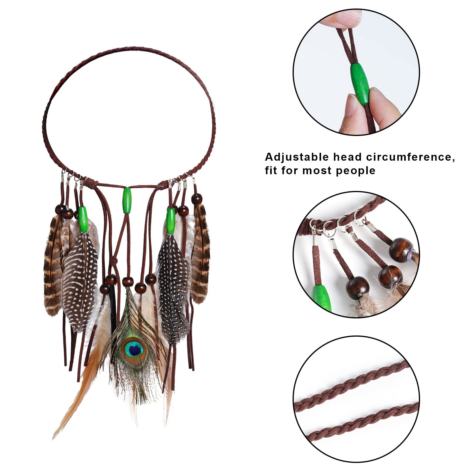 obmwang Indian Feather Headband Boho 1 Count (Pack of 1), as picture show