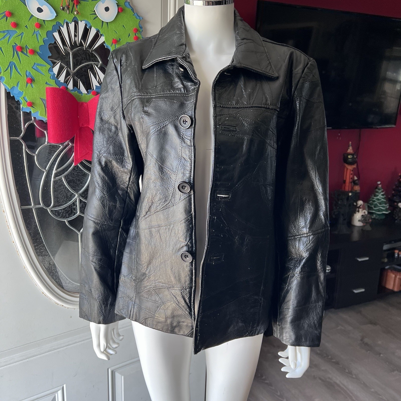 🍒💣 Vintage 80’s Black Leather Blazer Style Jacket