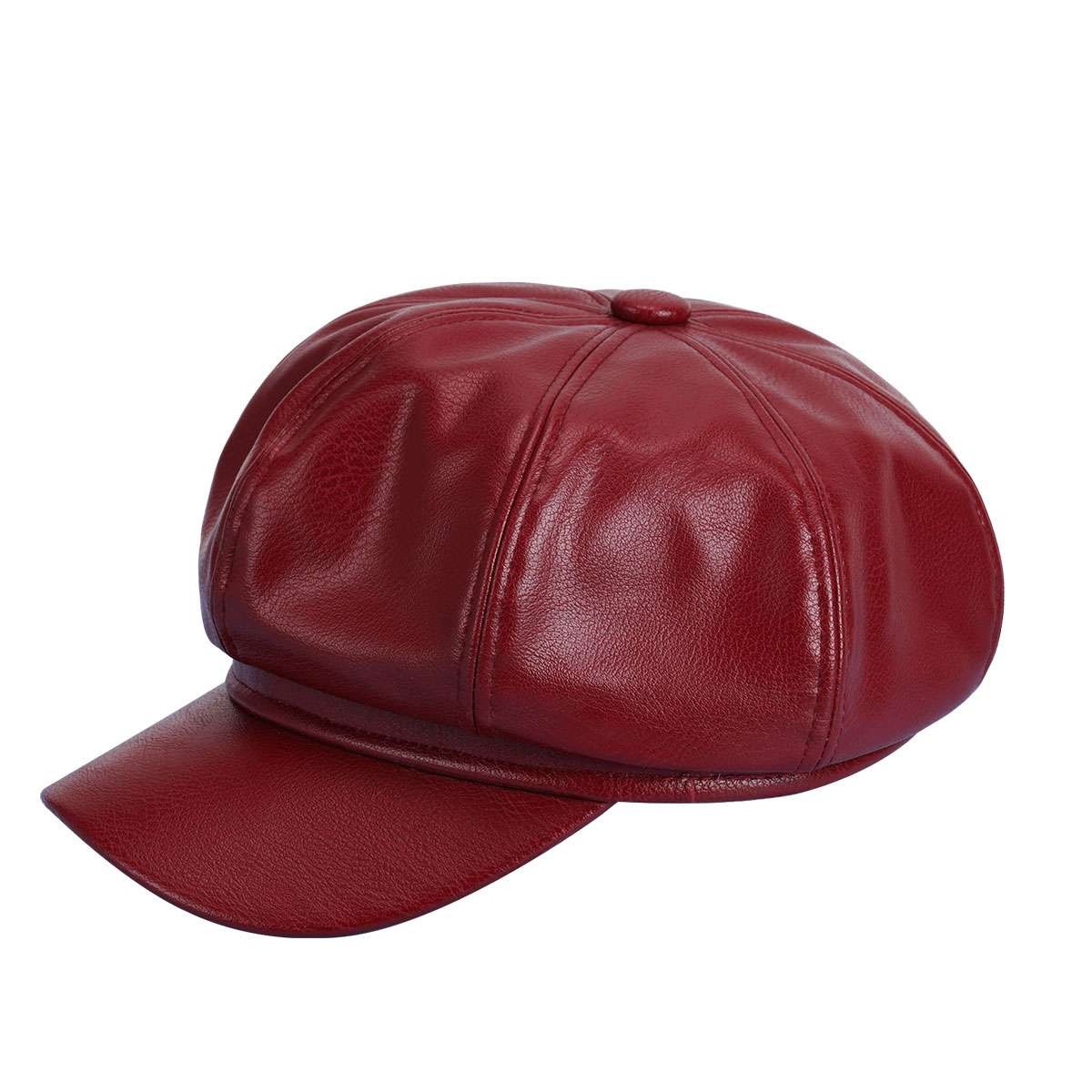 French Retro Ladies Artist PU Leather Beret Cap Baker Boy Peaked Cap Newsboy Hat