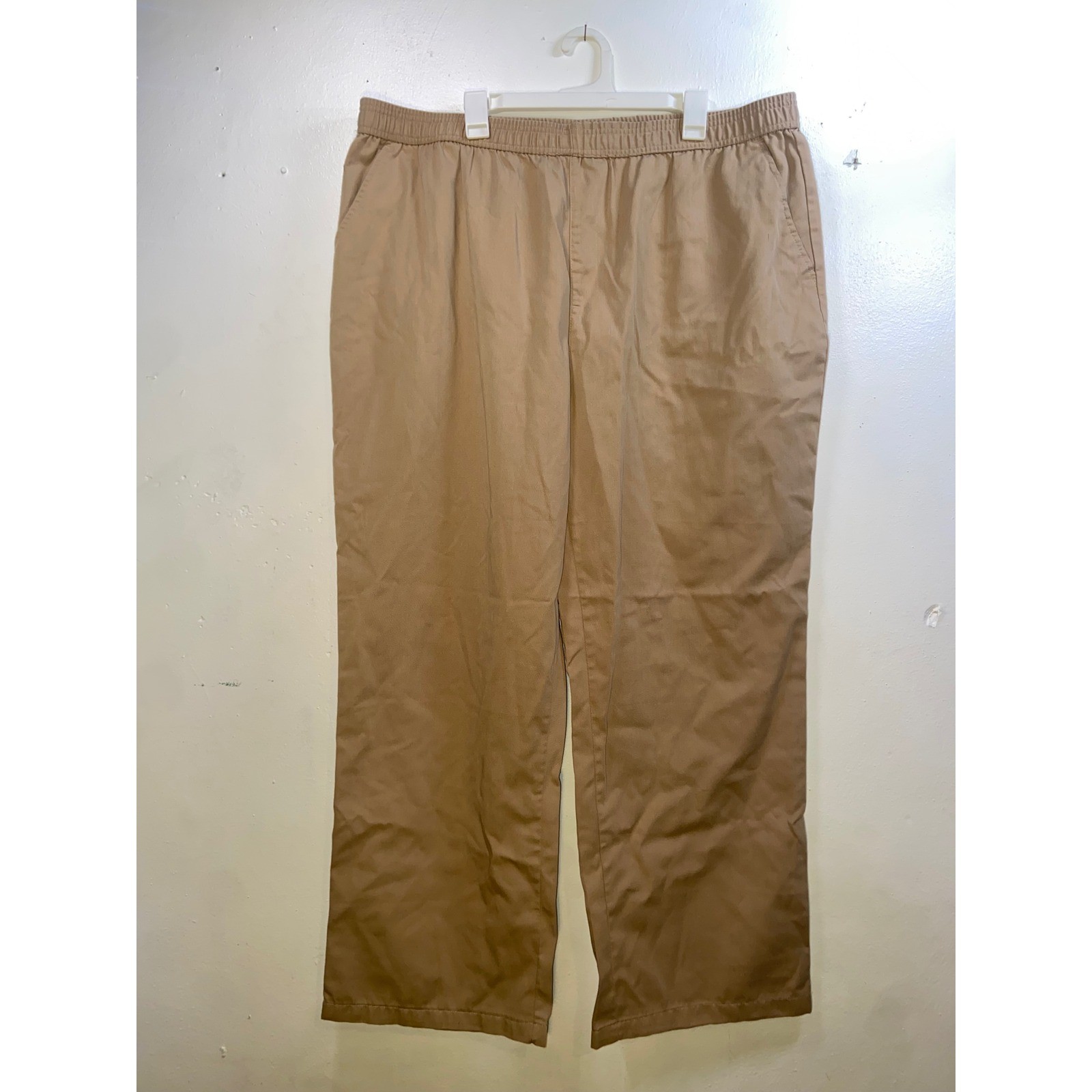 Pembrook Mens 3XL Khaki Elastic Waist Pull On Twill Pants Straight Leg Comfort