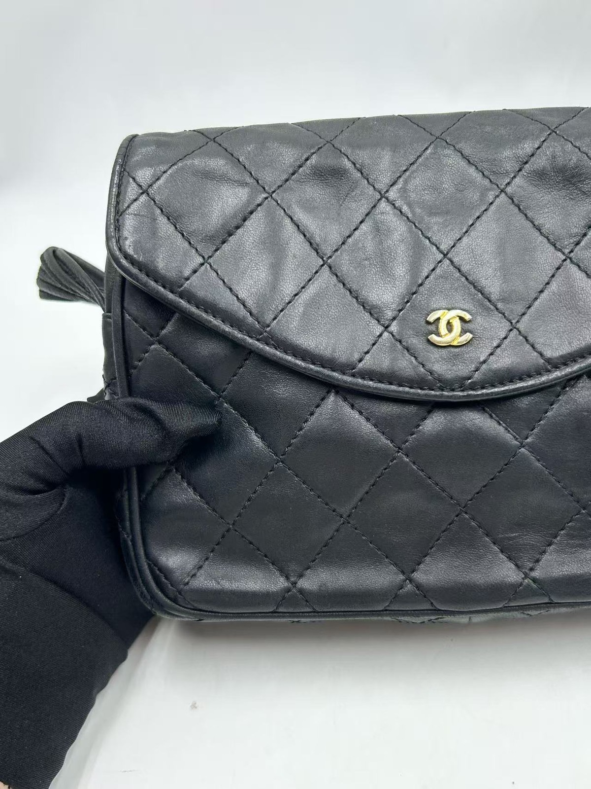 Chanel Crossbody Flap Bag Quilted Black Lambskin Leather France