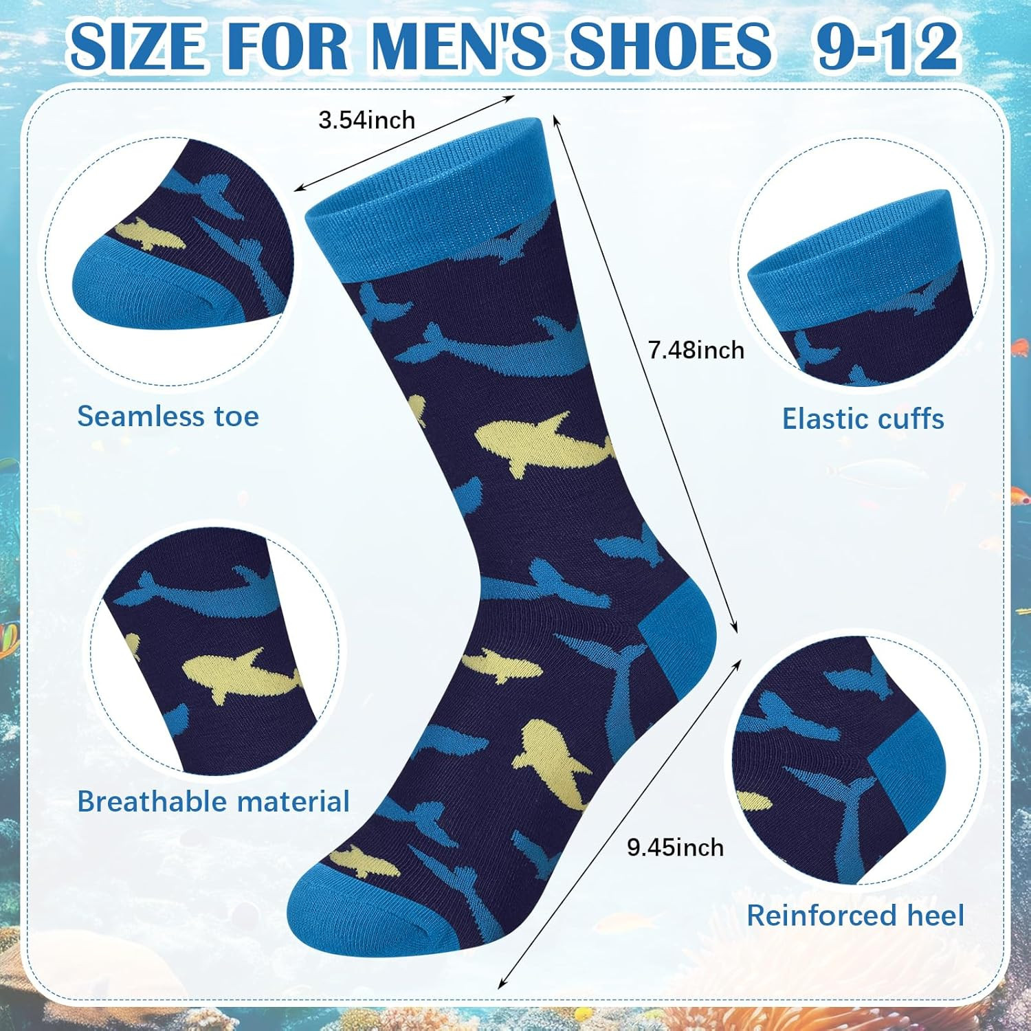 10 Pairs Funny Socks for Men Ocean Themed Assorted Fun Crazy Cute Boardroom Nove