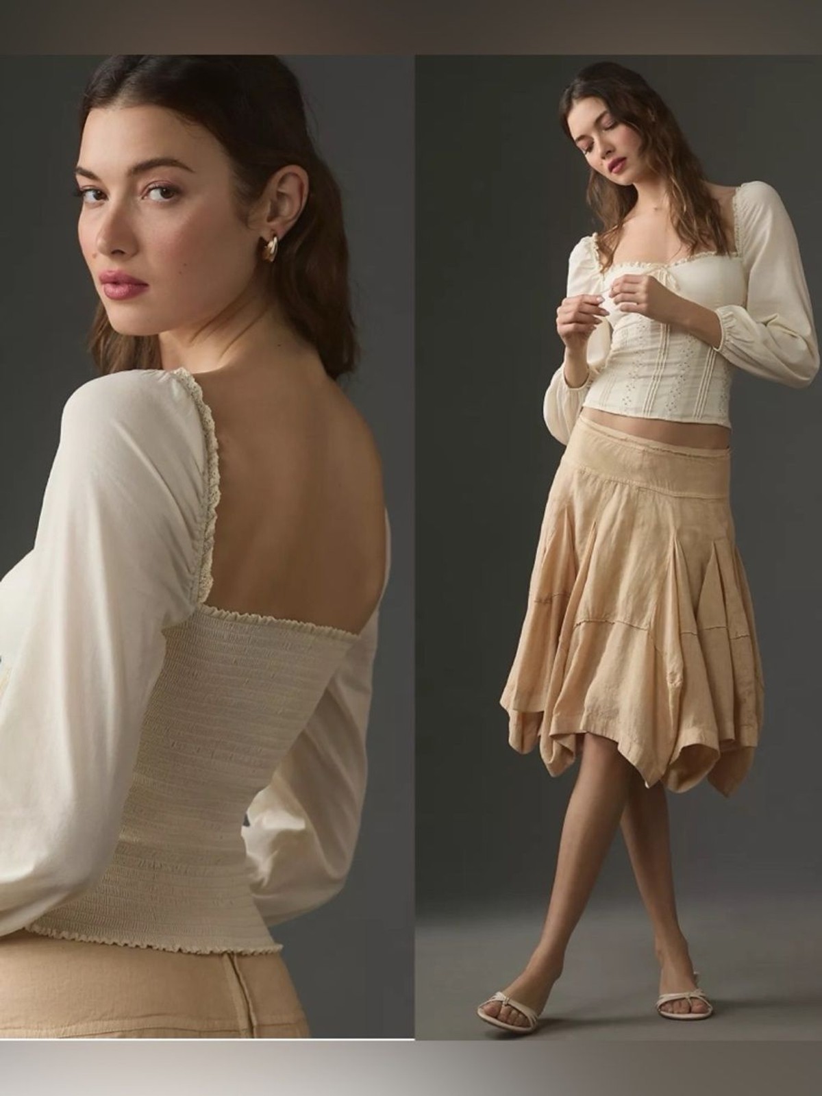 Reformation Isadora Top Cream Eyelet Tie-Front Peasant Blouse