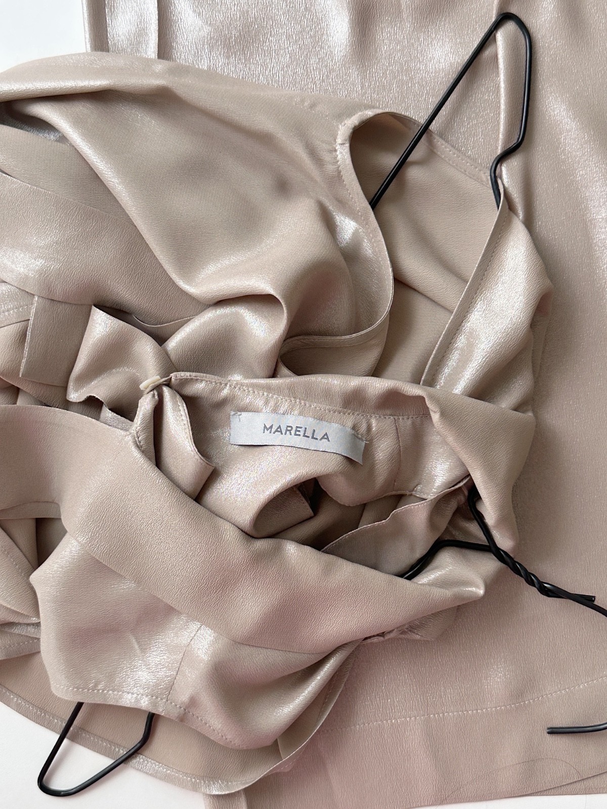 Marella Silk Blend Champagne Beige Sleeveless Top Palazzo Pants Set Suit IT 40