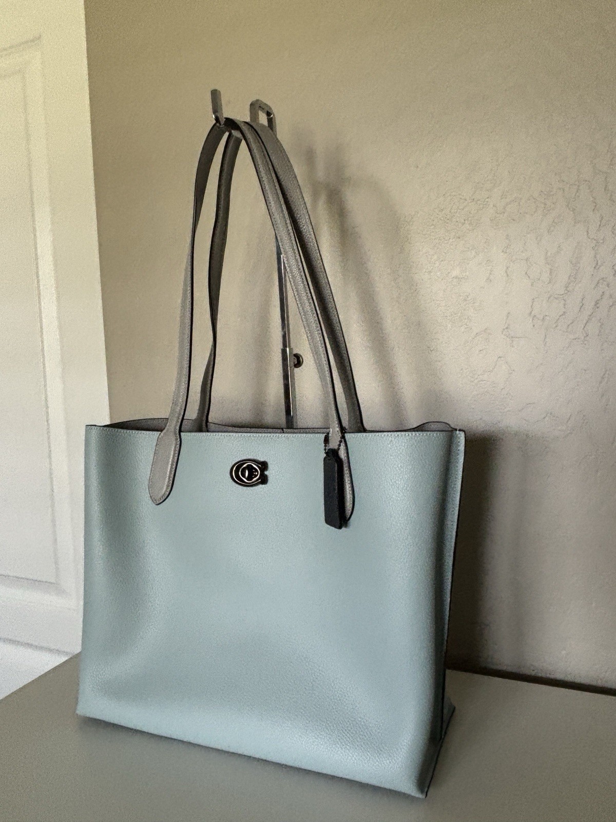 Coach WILLOW TOTE Color Block Bag~ Signature Aqua Blue NWT