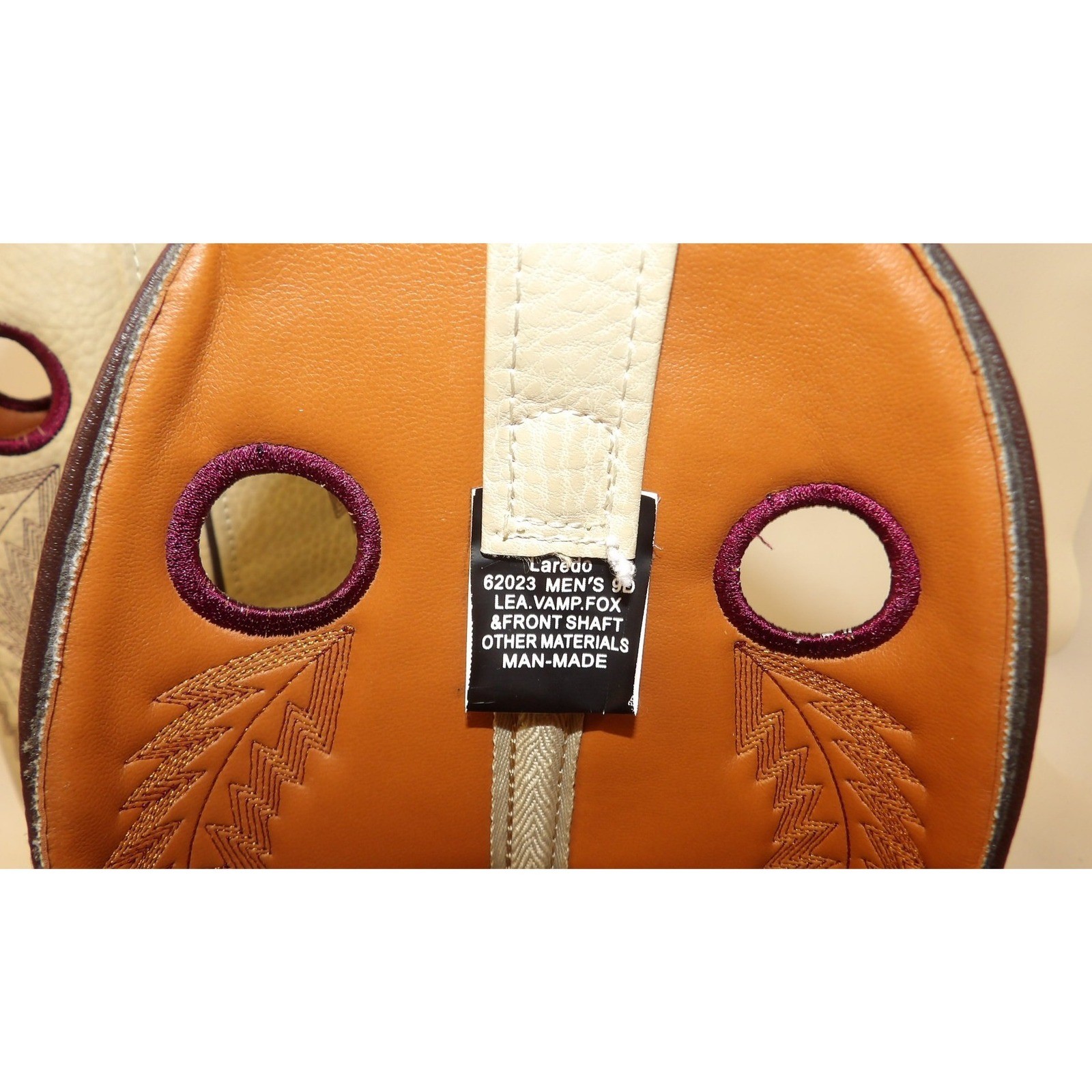 Loredo Mens 9D Tan Leather Ivory Shaft Western Cowboy Boots Round Toe Pull Holes