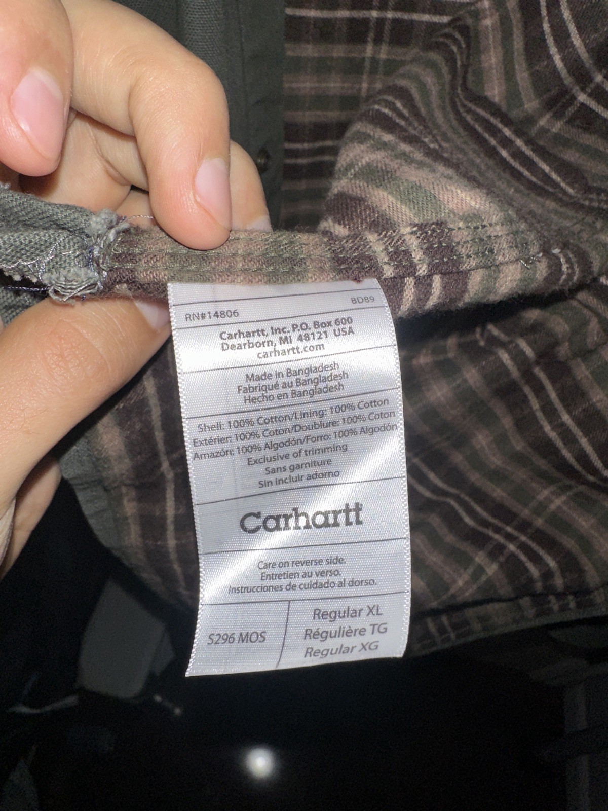 Vintage Carhartt Mens XL Flannel Lined Canvas Shirt Jacket Shacket Green Plaid⁠