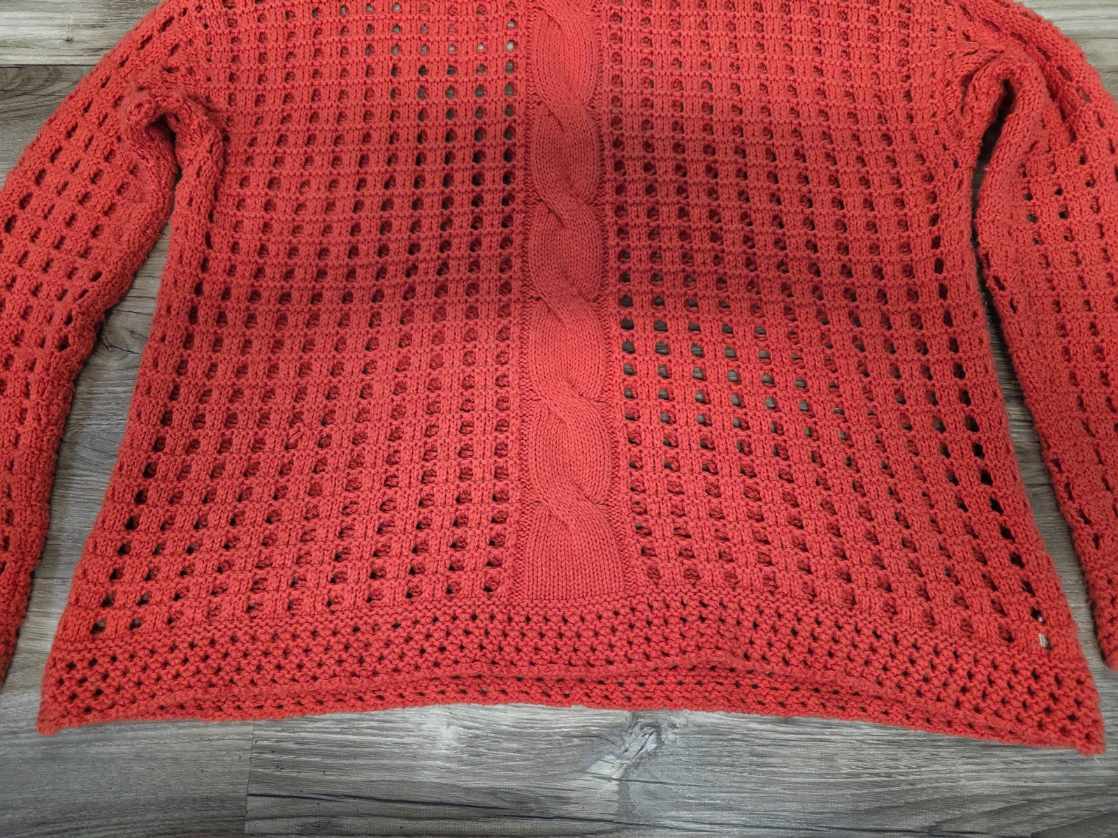 FREE PEOPLE SWEATER WOMENS SZ. M ORANGE PULLOVER SEASONS CHANGE OPEN KNIT FLAWS