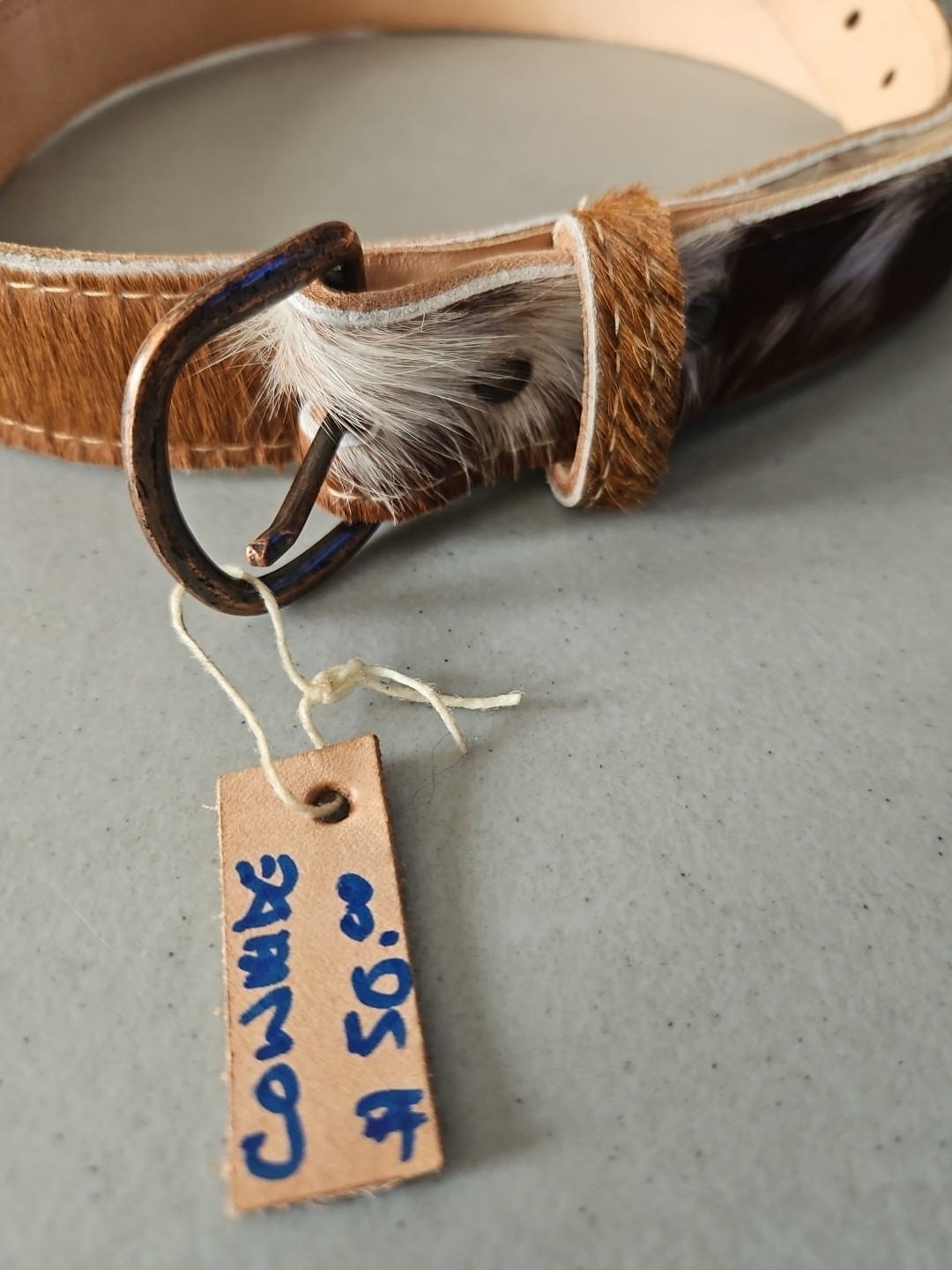 Handmade Cowhide Hair On Leather Belt, Brown White Natural Pattern, Western…