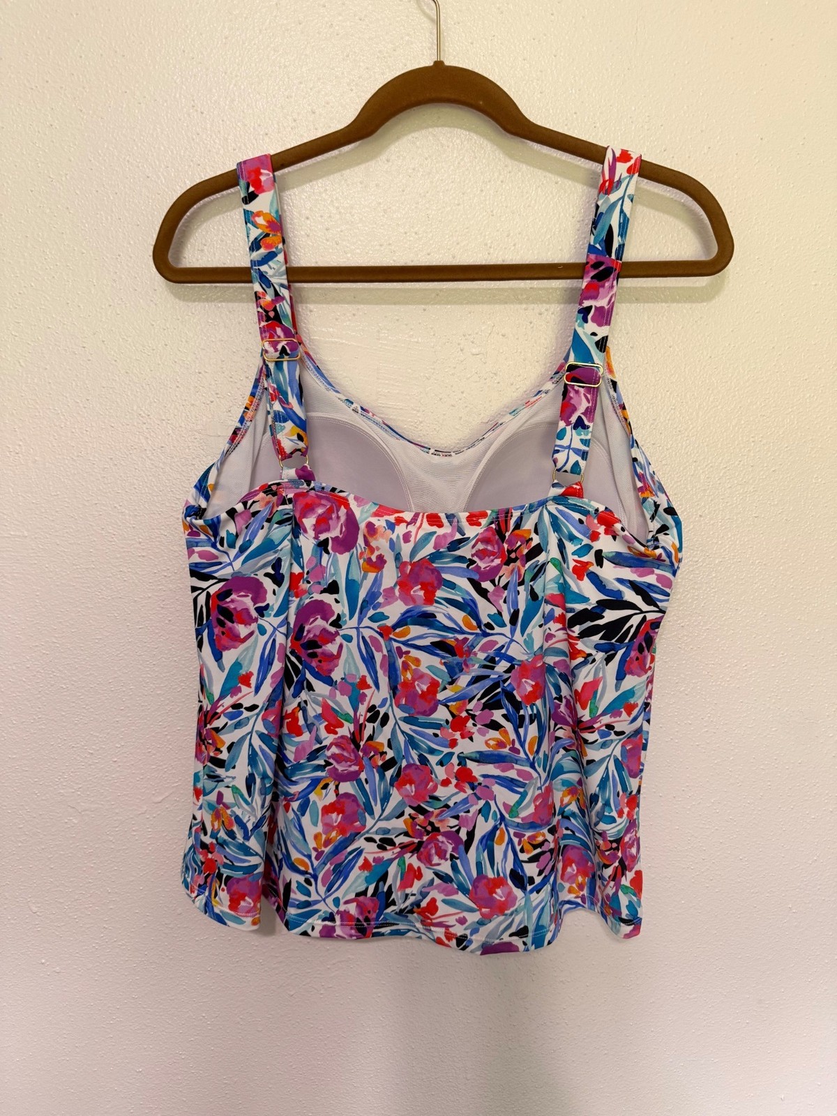 Swimsuit Tankini Top White with Multi floral Adjustable Straps Womans XL