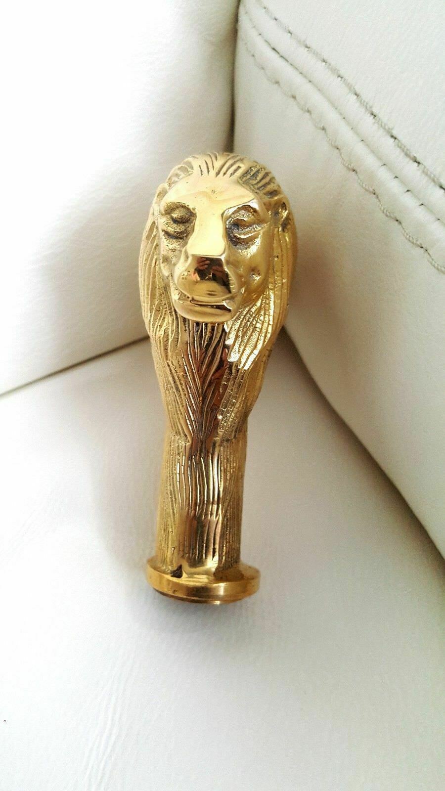 Vintage Antique Designer Wooden Brass Lion Head Only Handle for Walking Cane