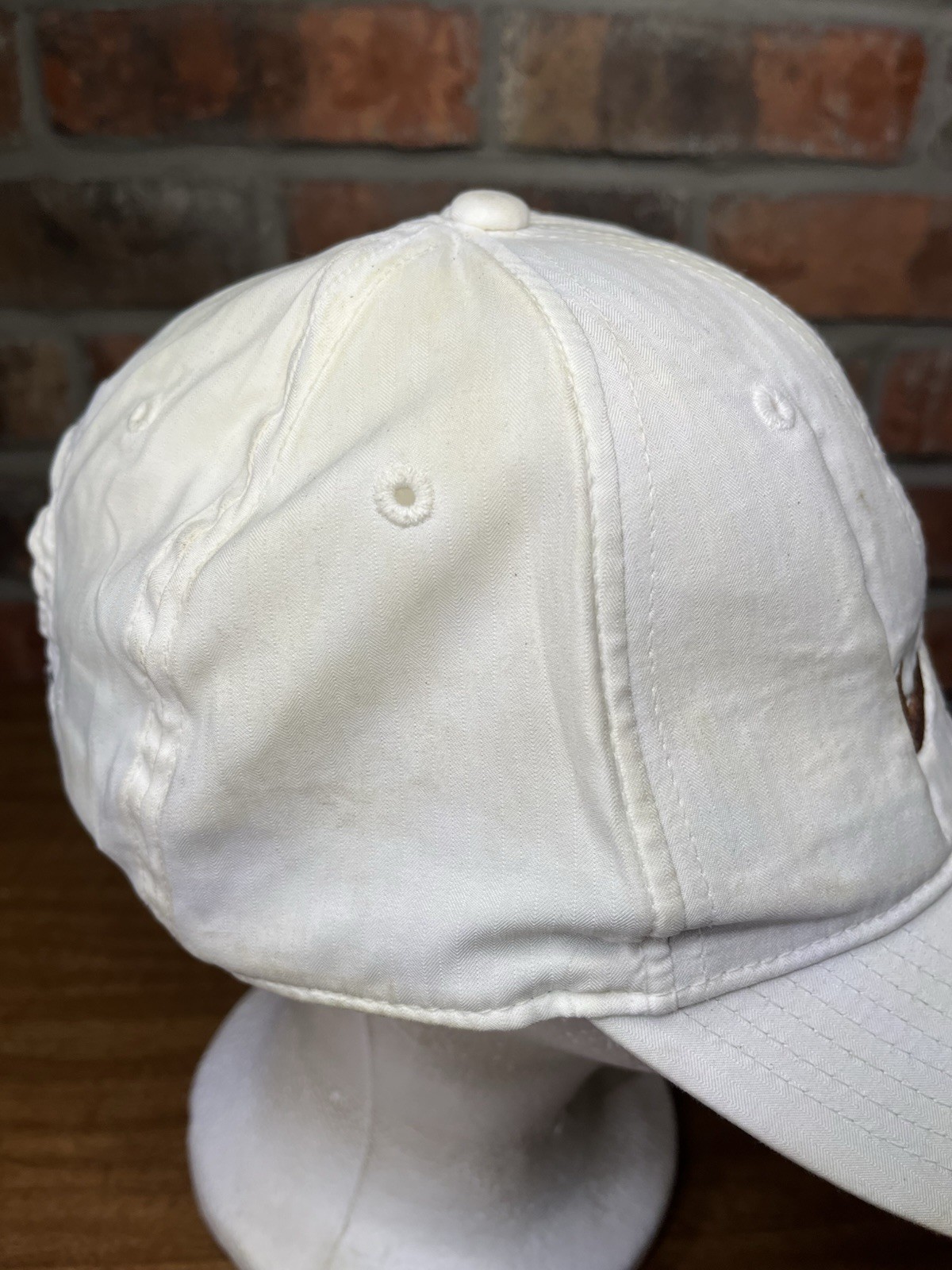 Nike Brown Swoosh Logo Legacy91 Dri Fit Stained White Strapback Hat Athletic
