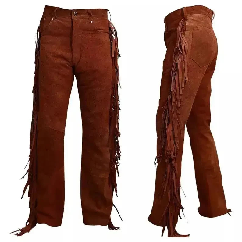 Men’s Premium Brown Suede Leather Trousers – Genuine Soft Leather Slim Fit