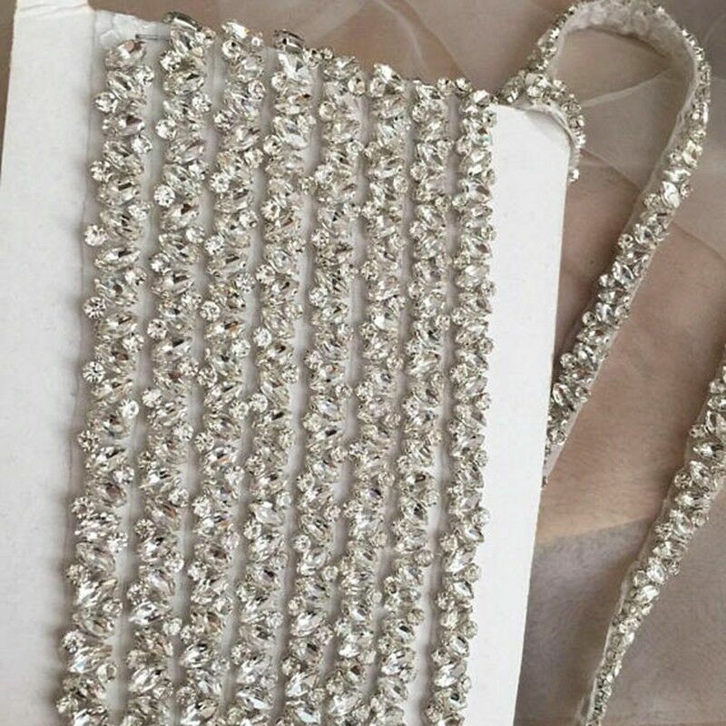 Thin Rhinestone Crystal Applique Trim For Wedding Bridal Sash Bridesmaid Belt