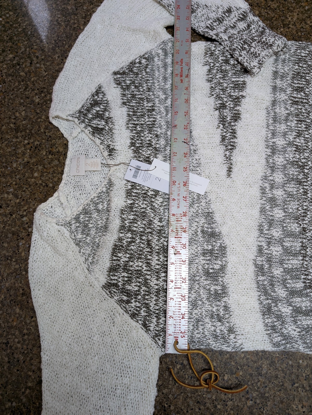 Chicos Womens Fringe Sweater Size 2 White Moss Green