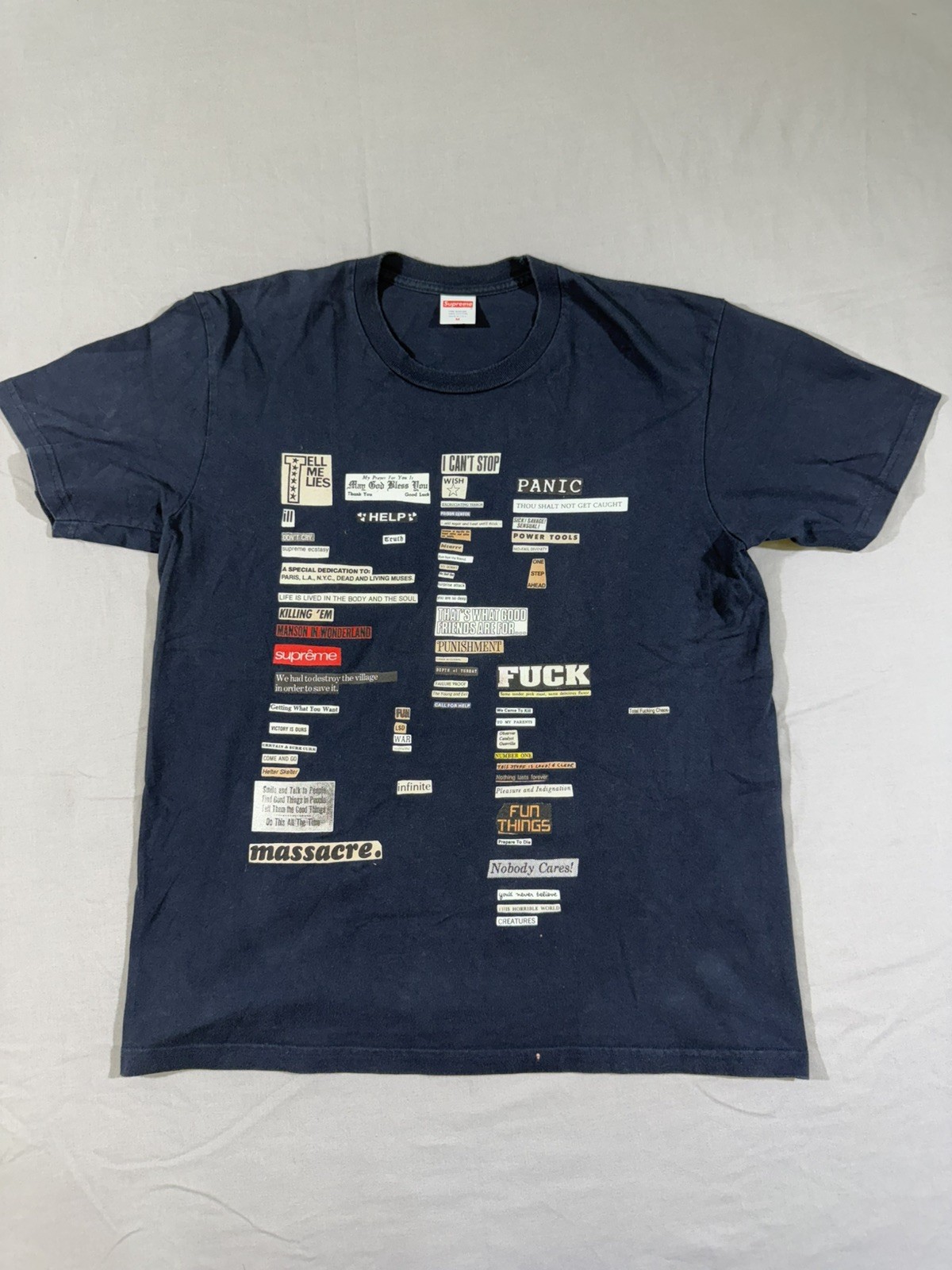 Supreme Cut-Outs Navy Graphic T-Shirt FW18 Size Medium