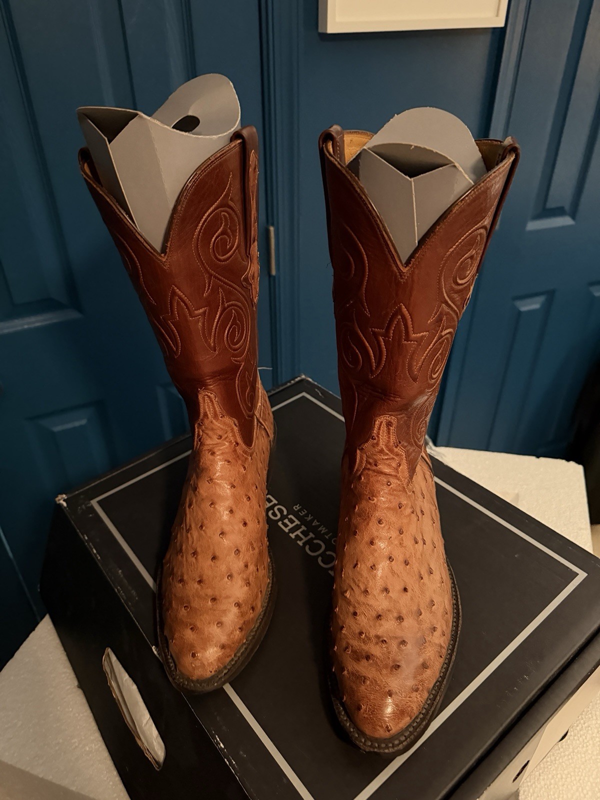 Lucchese Classics Handmade Ostrich Boots 9EE Tan/Lt Brown Barnwood From Allen’s