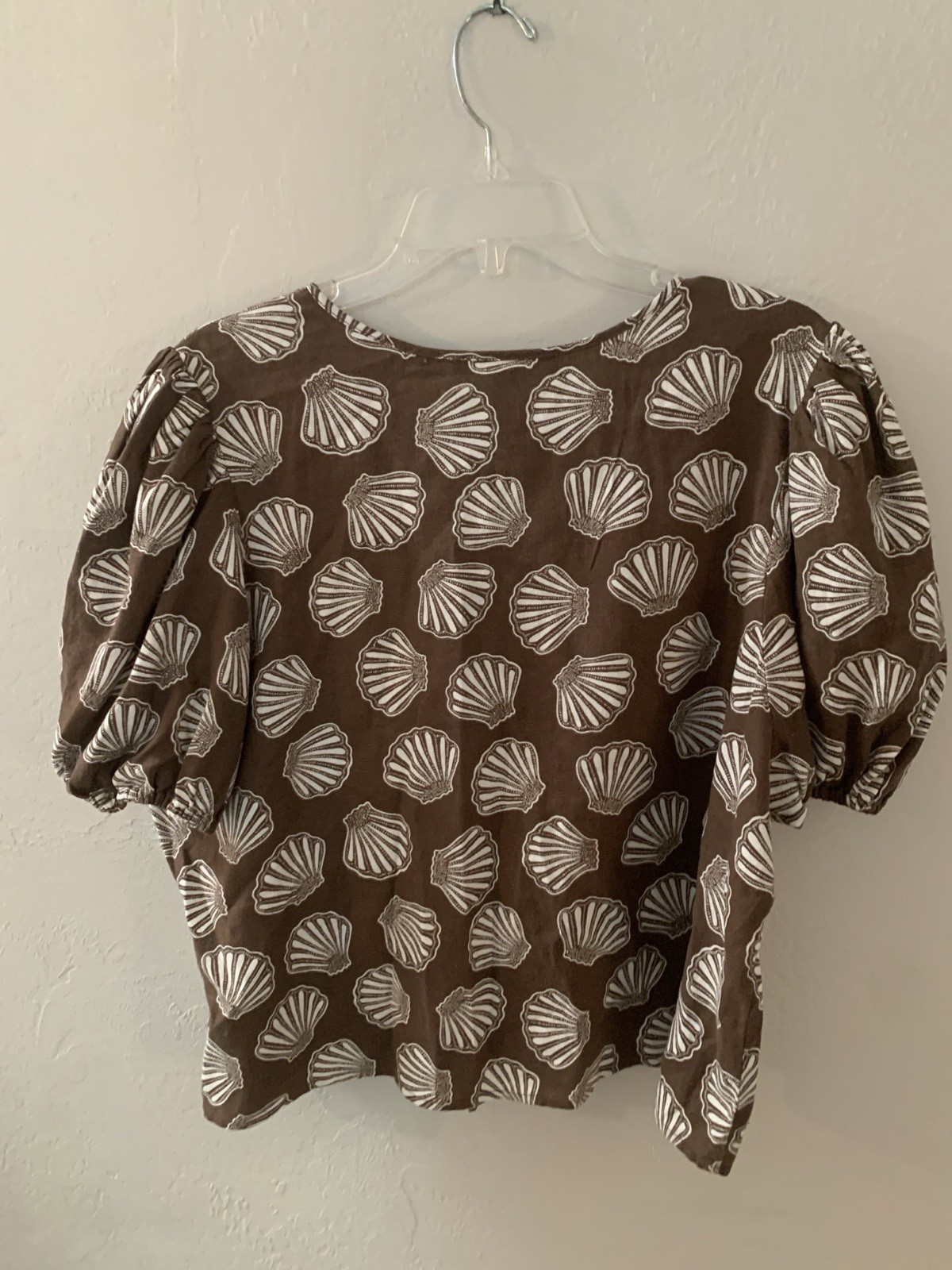 MARC NEW YORK XL Brown Cream Seashell Tie Front Blouse M6MTB661 NWT retail $69